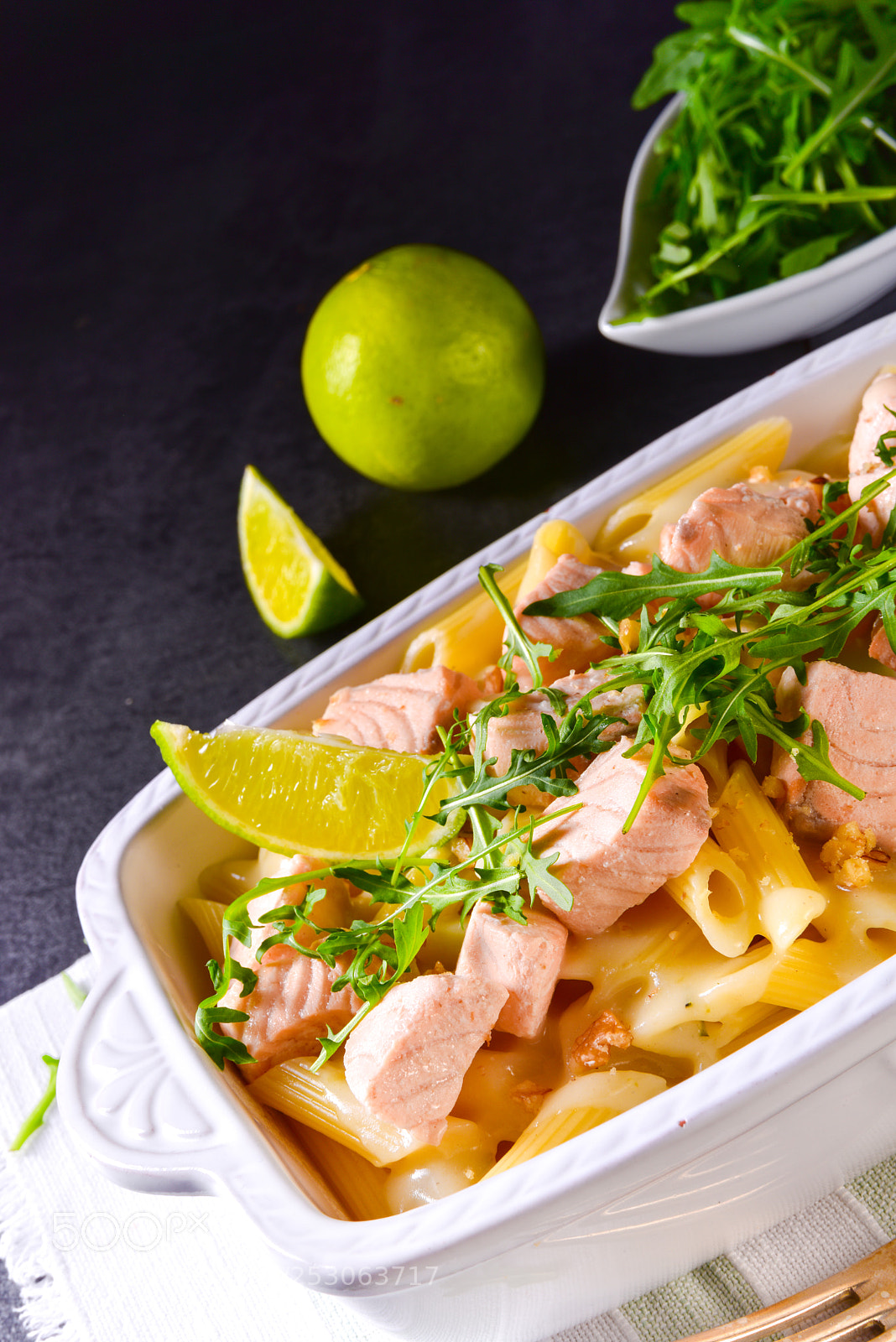 Nikon D810 sample photo. Salmon with penne noodle photography