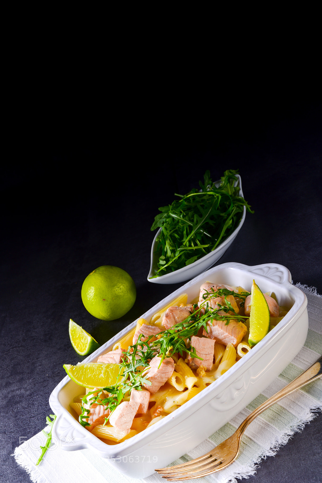 Nikon D810 sample photo. Salmon with penne noodle photography