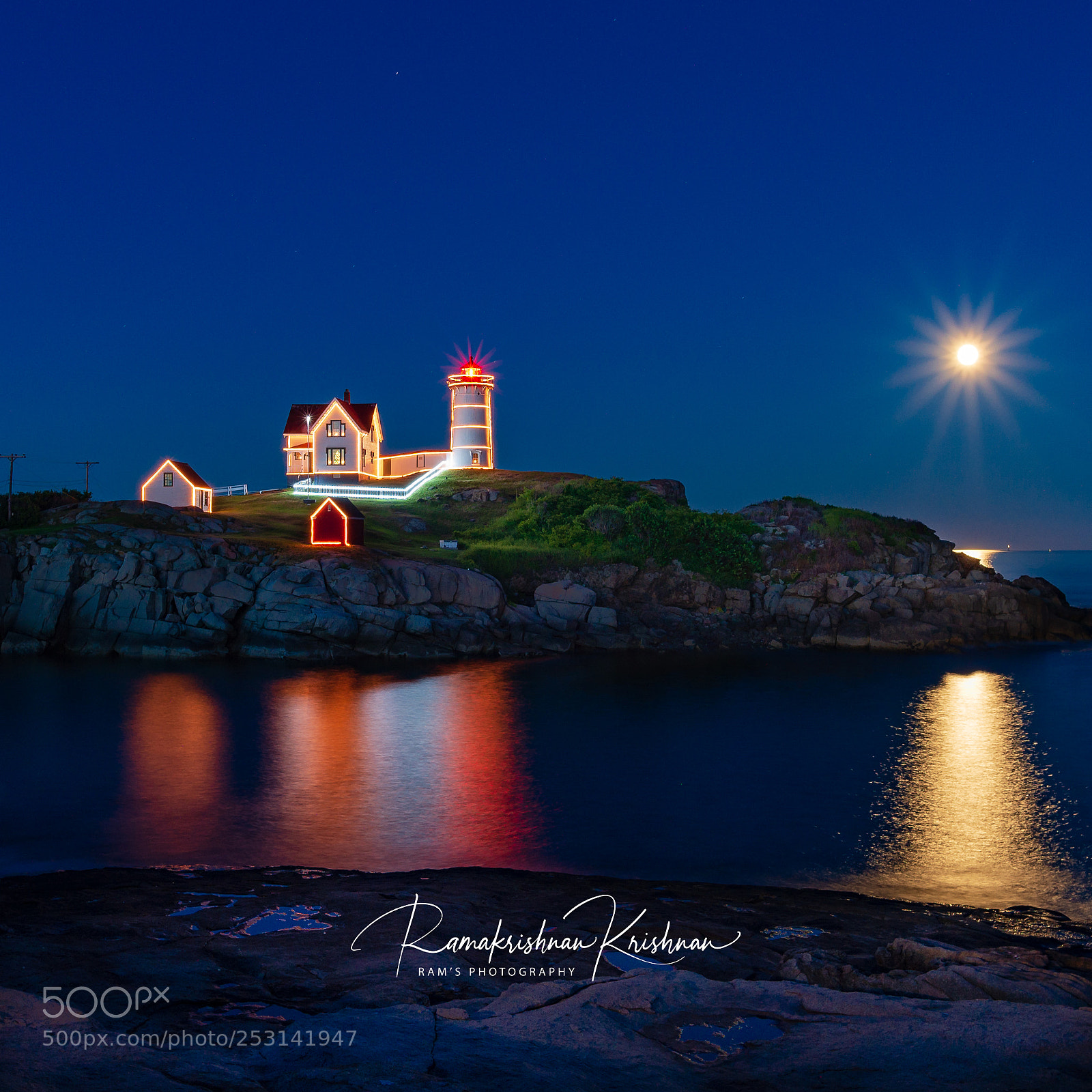 Nikon D610 sample photo. Nubble on bluemoon night photography