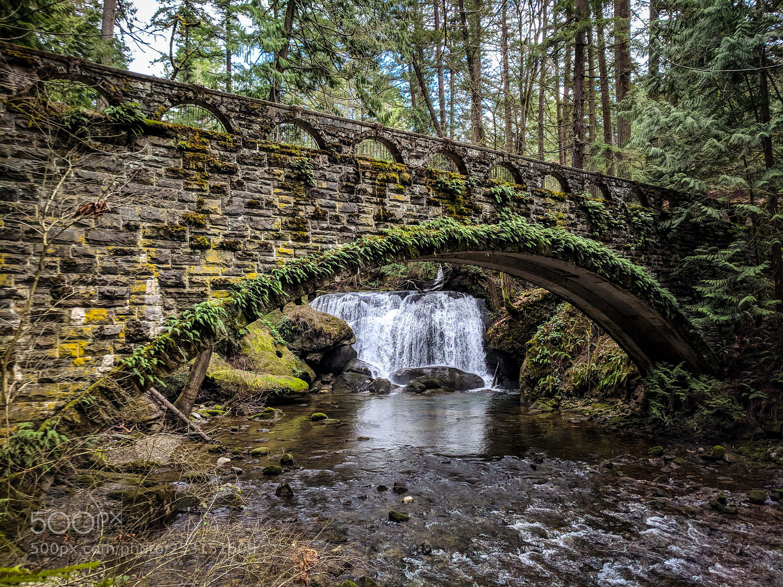 Google Pixel sample photo. Stone bridge over waterfall photography