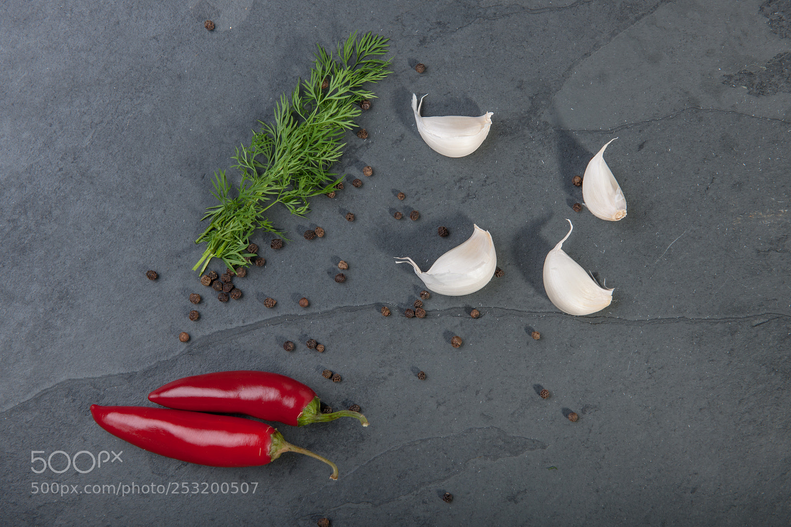 Nikon D3X sample photo. Dill, garlic, red peppers photography