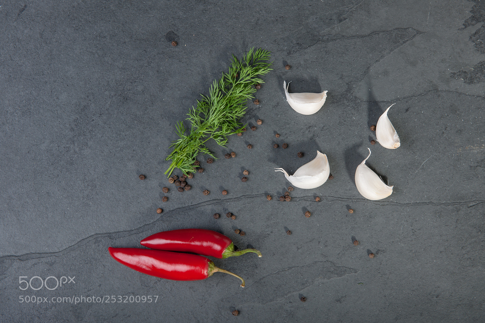 Nikon D3X sample photo. Dill, garlic, red peppers photography