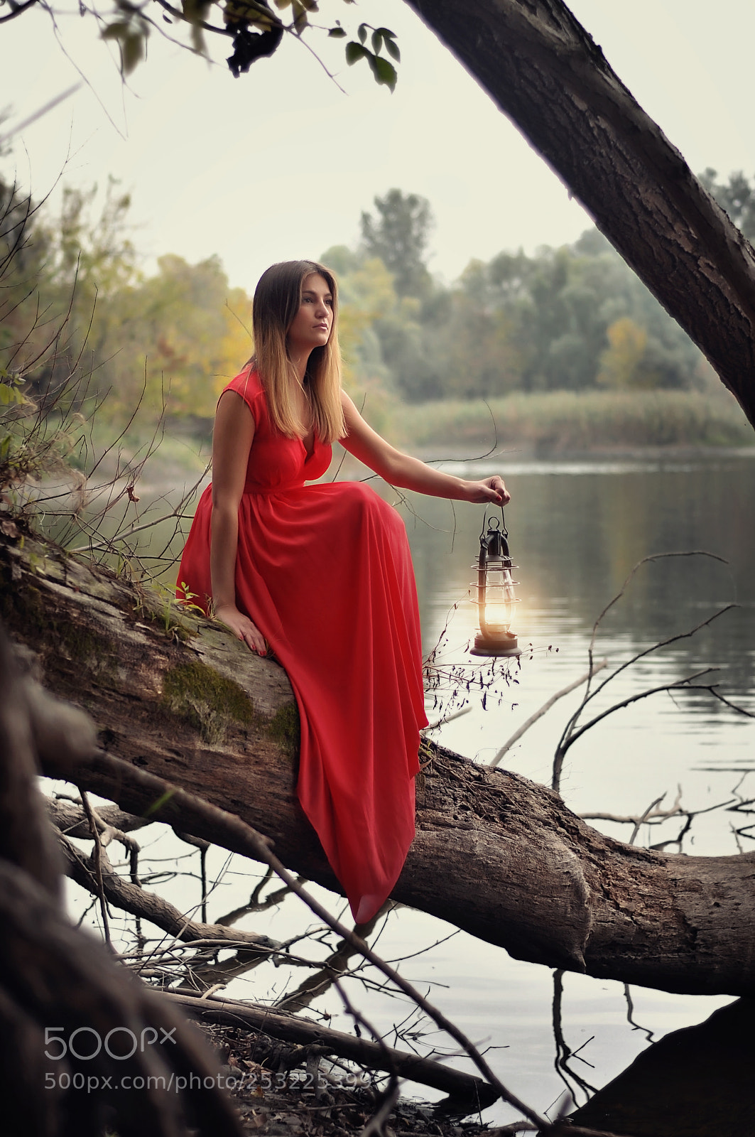 Nikon D300 sample photo. Red dress lantern girl photography