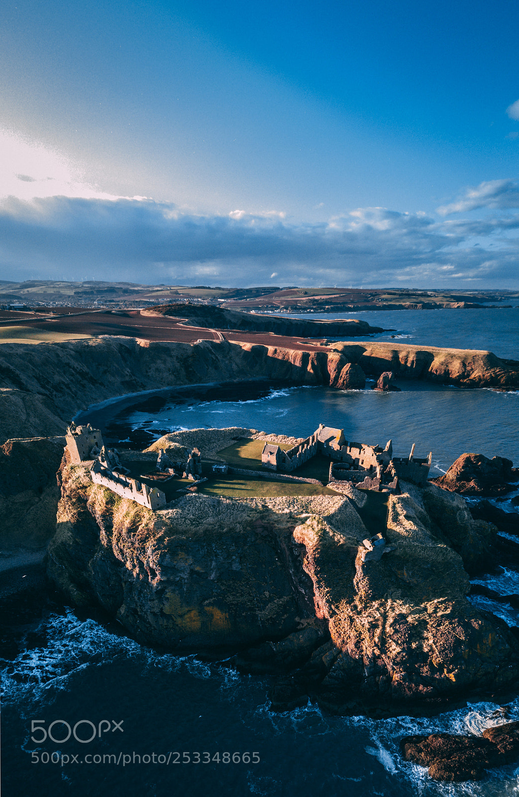 DJI FC220 sample photo. Dunottar coastline photography