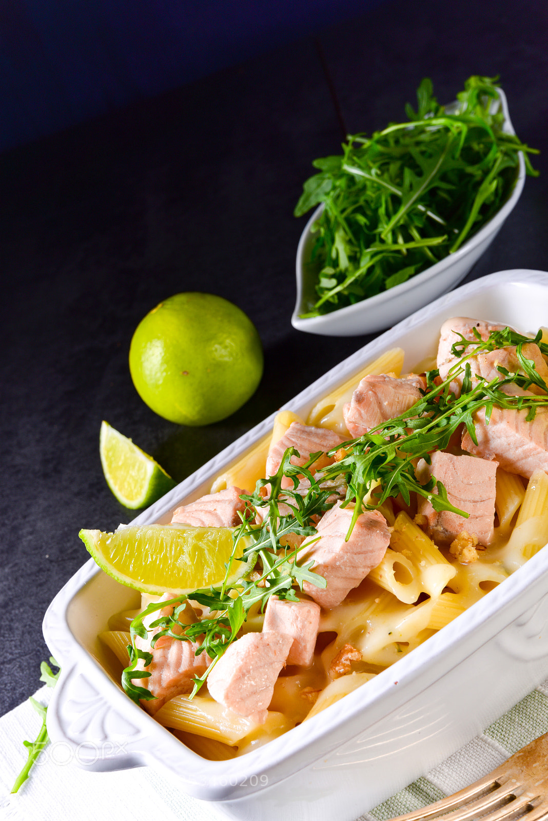 Nikon D810 sample photo. Salmon with penne noodle photography