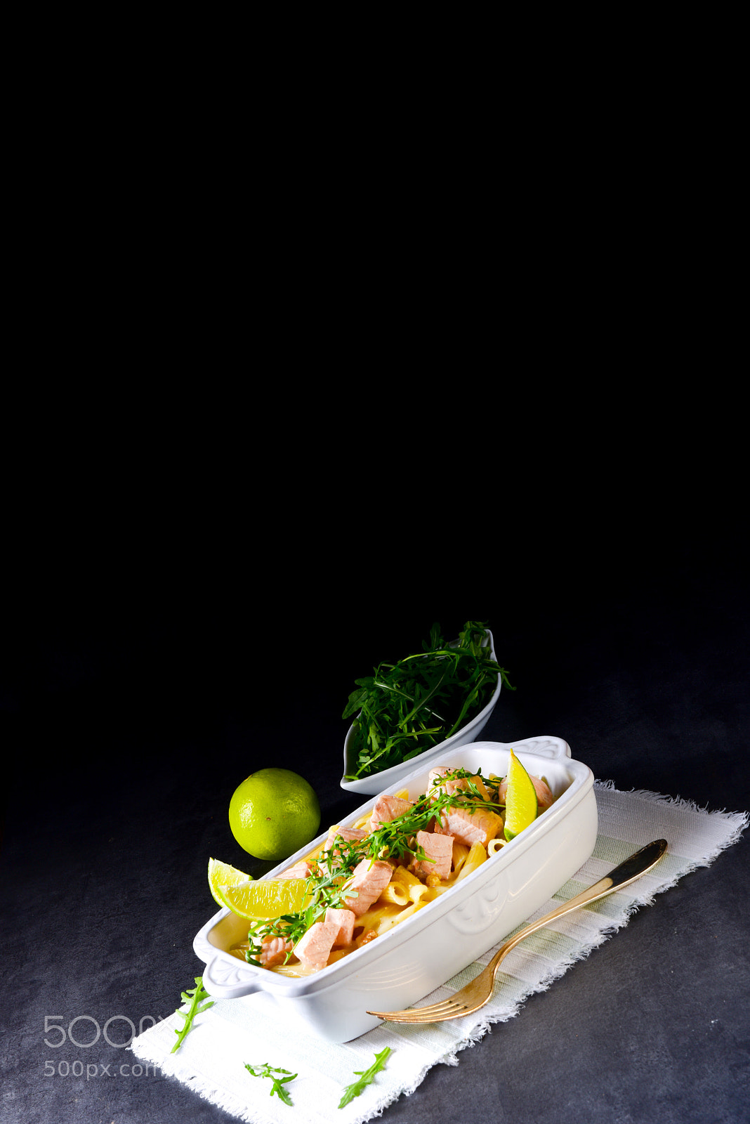 Nikon D810 sample photo. Salmon with penne noodle photography