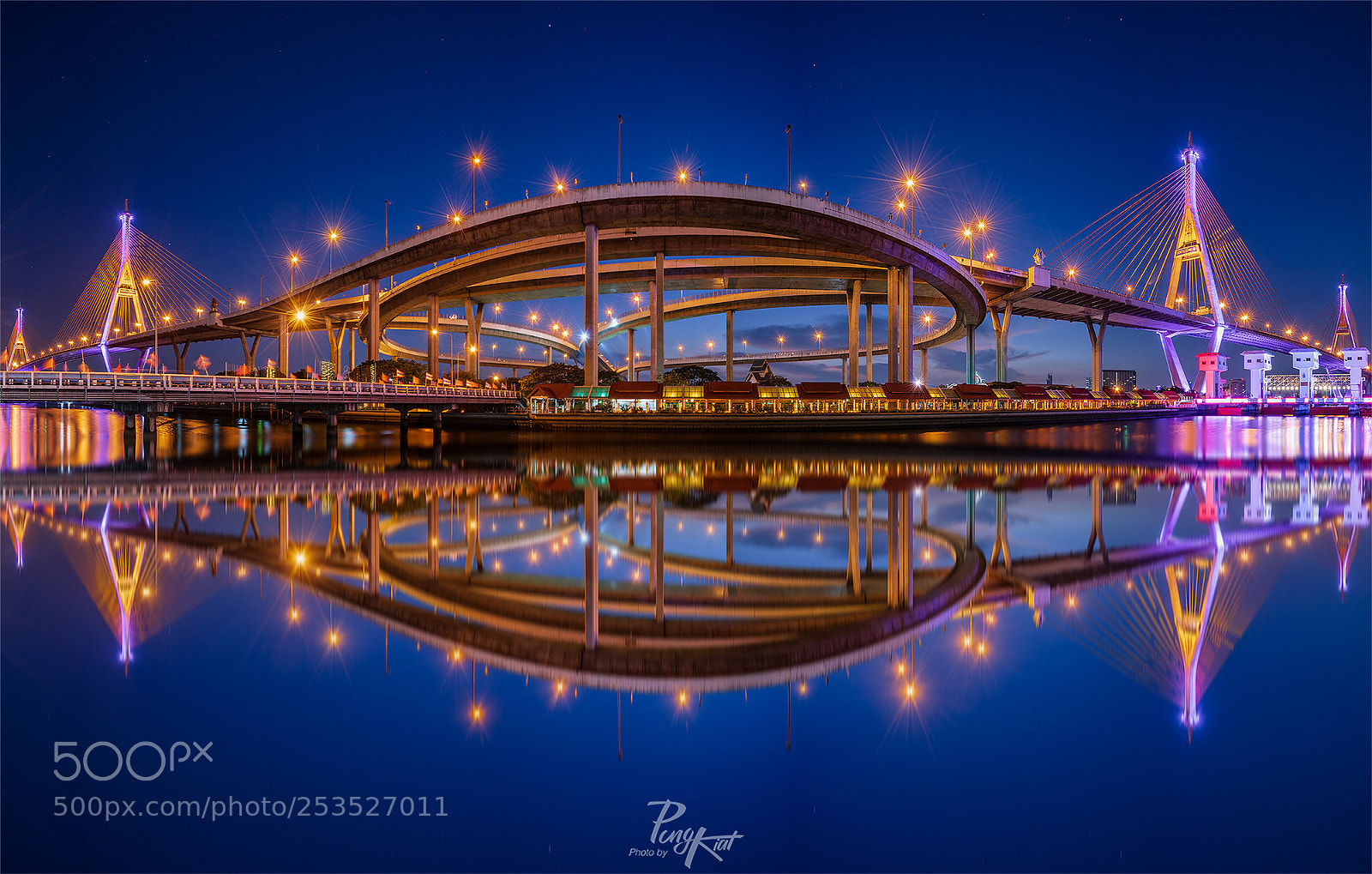 Sony a7R II sample photo. Reflection of bhumibol bridge photography
