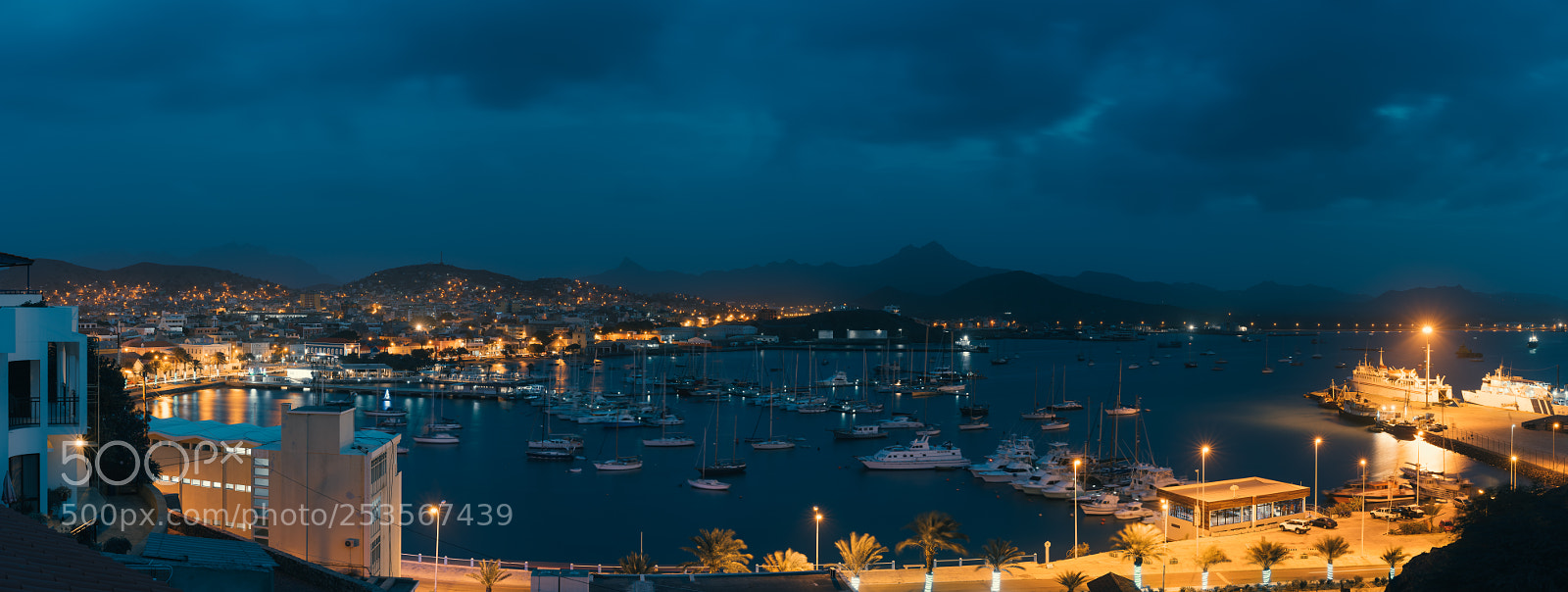 Sony a7 II sample photo. Mindelo in twilight. port photography