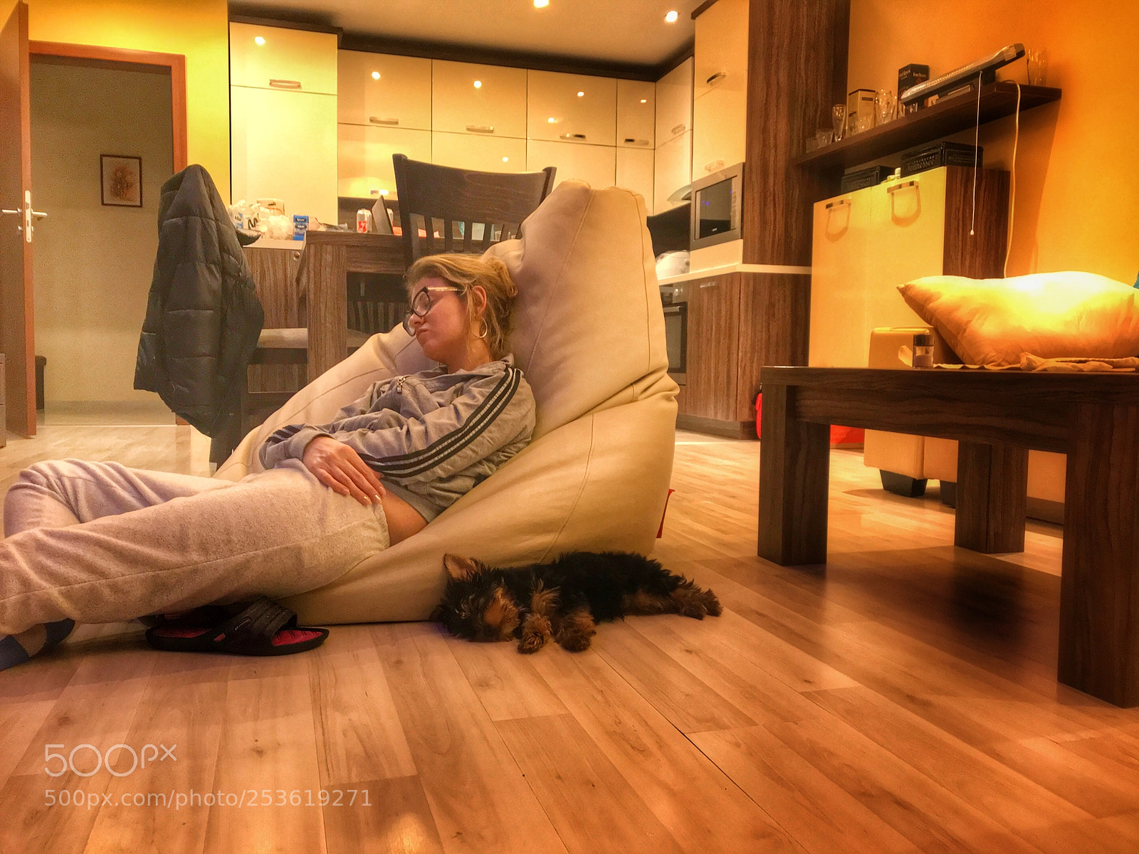 Apple iPhone 7 sample photo. Yorkie sleeping at home photography