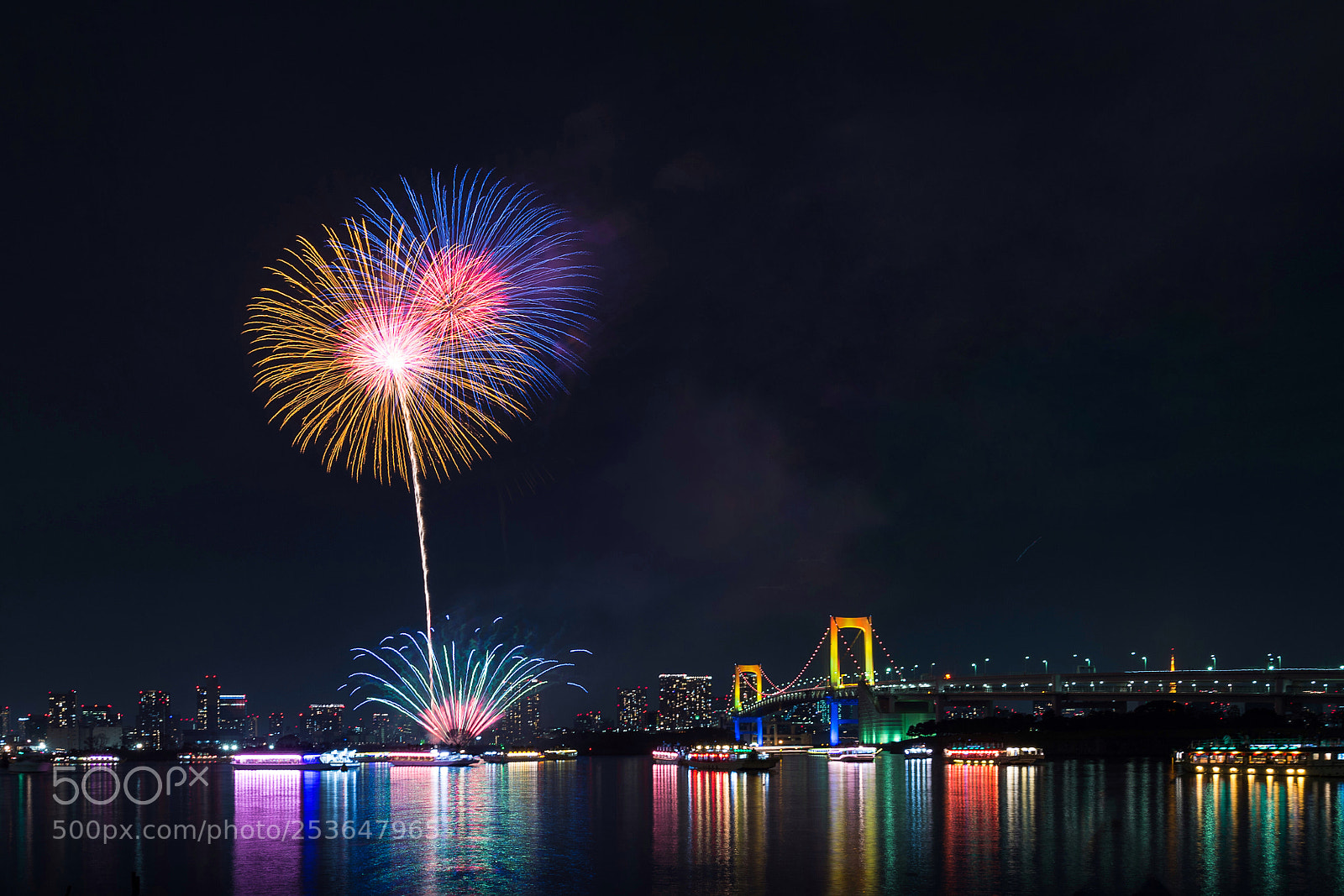 Nikon D4S sample photo. Fireworks near rainbow bridge photography