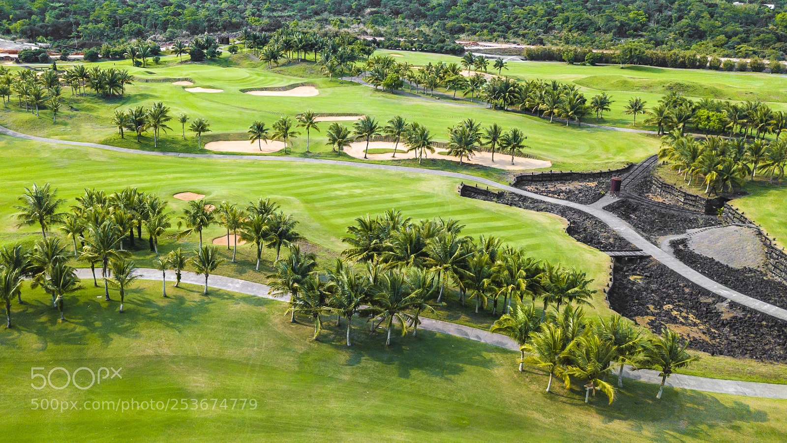 DJI FC220 sample photo. Golf courses on volcanic photography