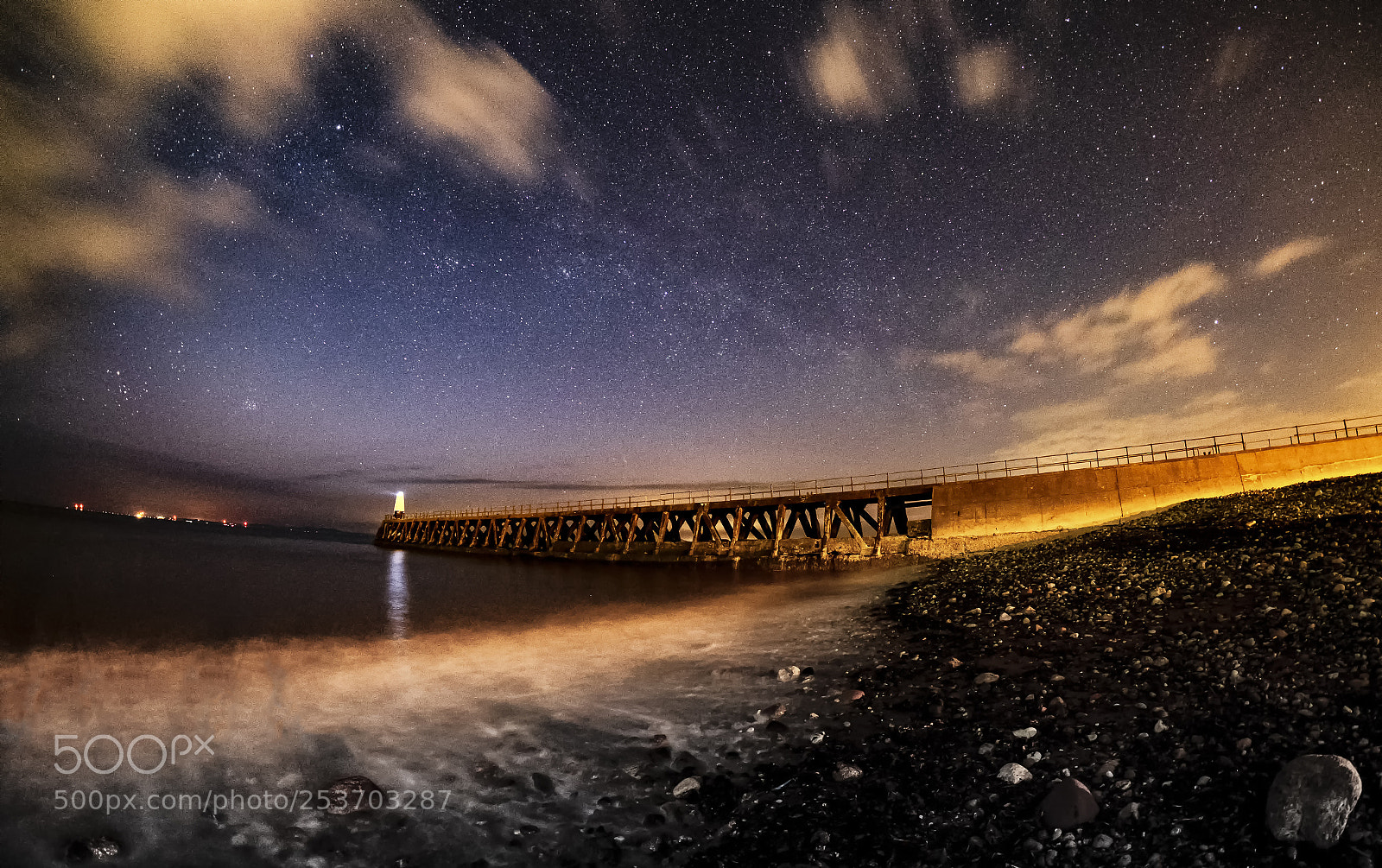 Fujifilm X-T1 sample photo. Maryport pier and stars photography