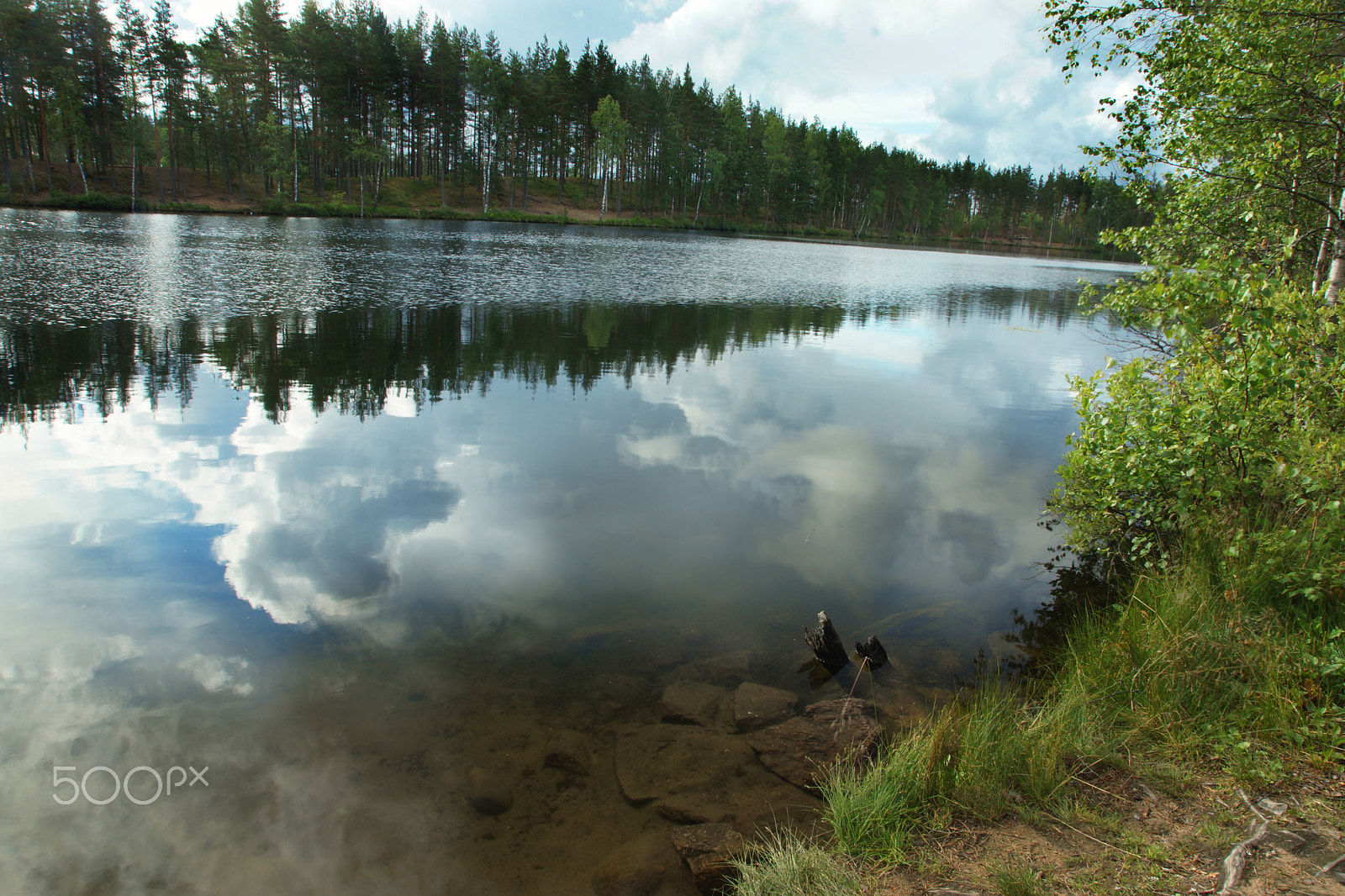 Sony SLT-A65 (SLT-A65V) sample photo. Forest lake with reflection of sky and clouds photography