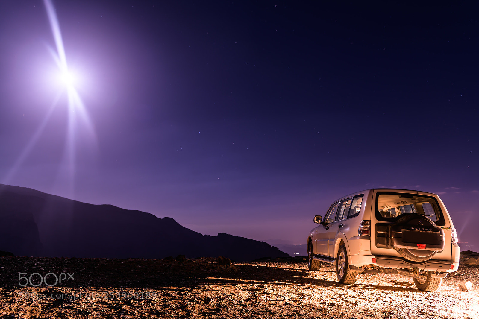 Nikon D850 sample photo. Moonlit jebel shams car photography