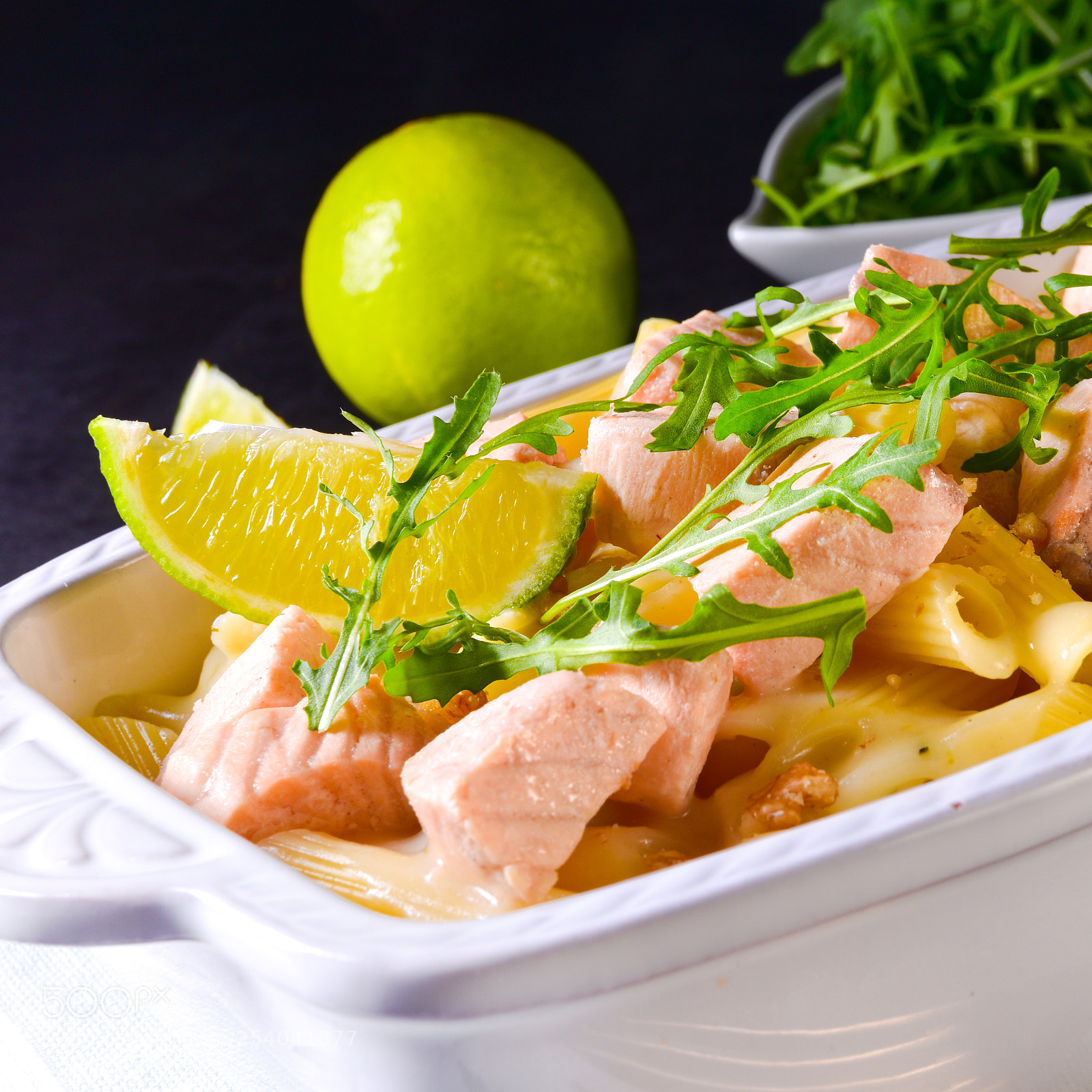 Nikon D810 sample photo. Salmon with penne noodle photography