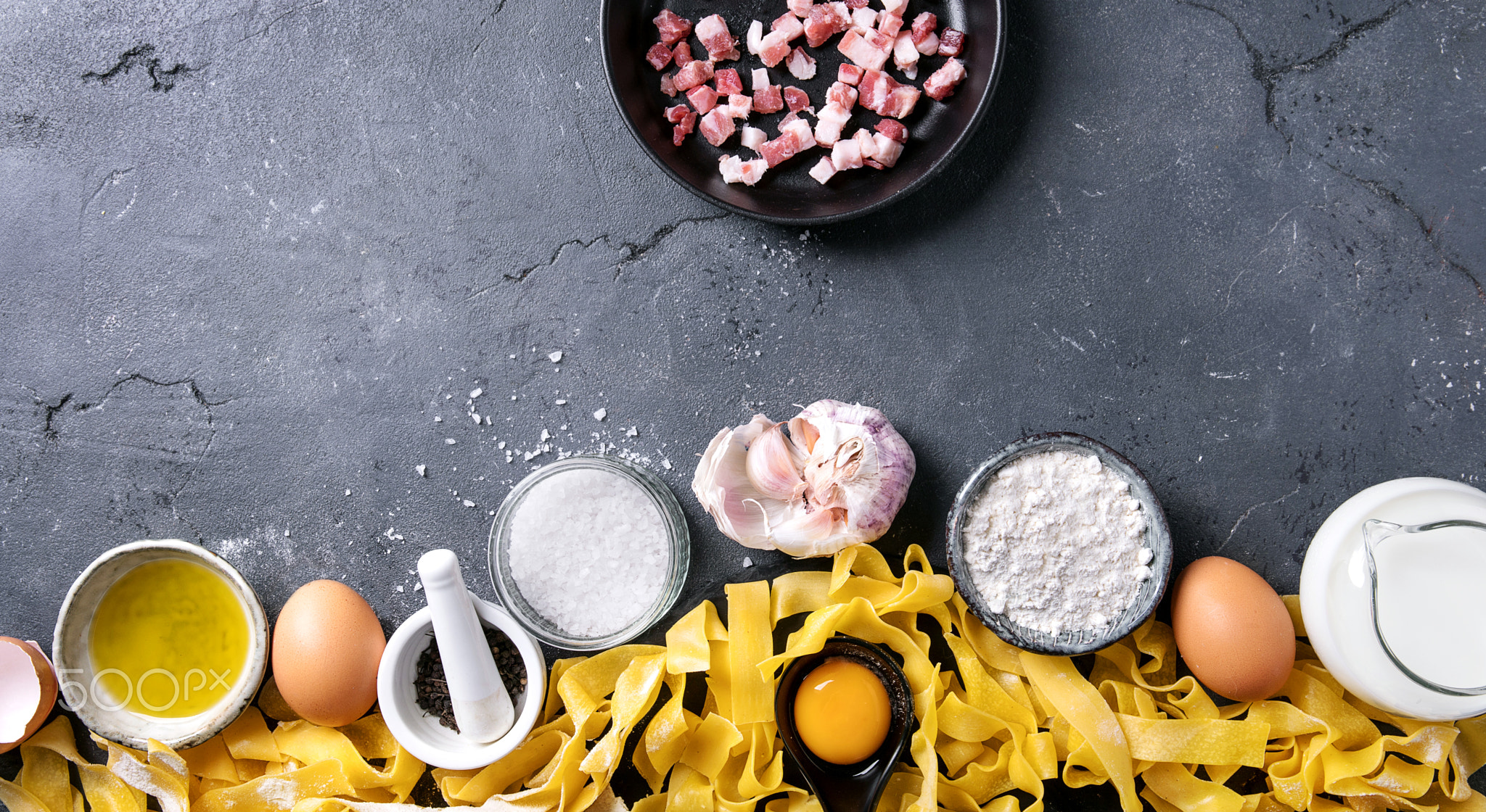 Ingredients for making pasta alla carbonara