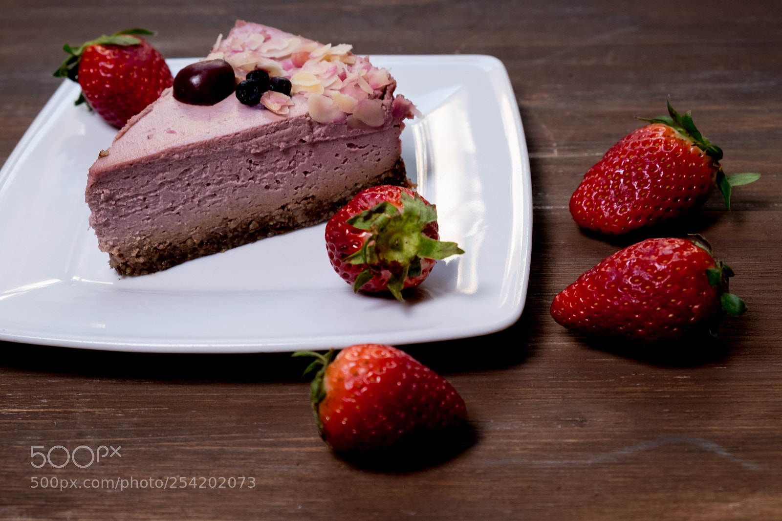 Fujifilm X-T2 sample photo. Strawberry cheesecake on black photography