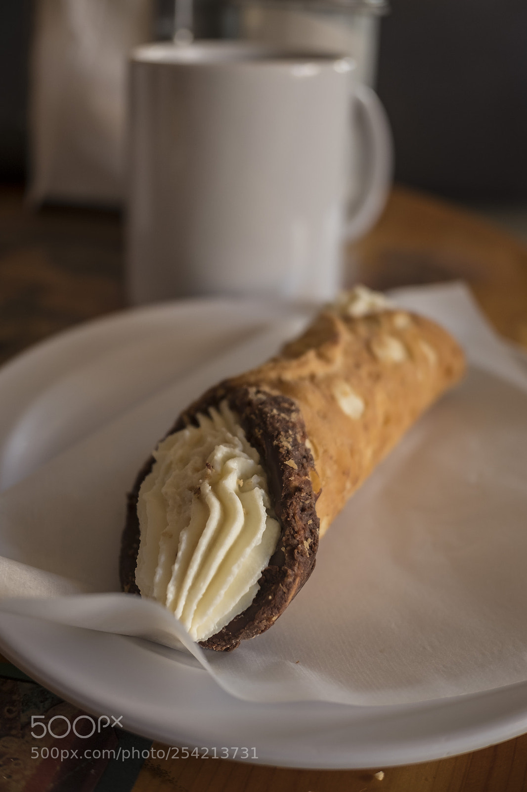 Fujifilm X70 sample photo. Cannoli and coffee photography