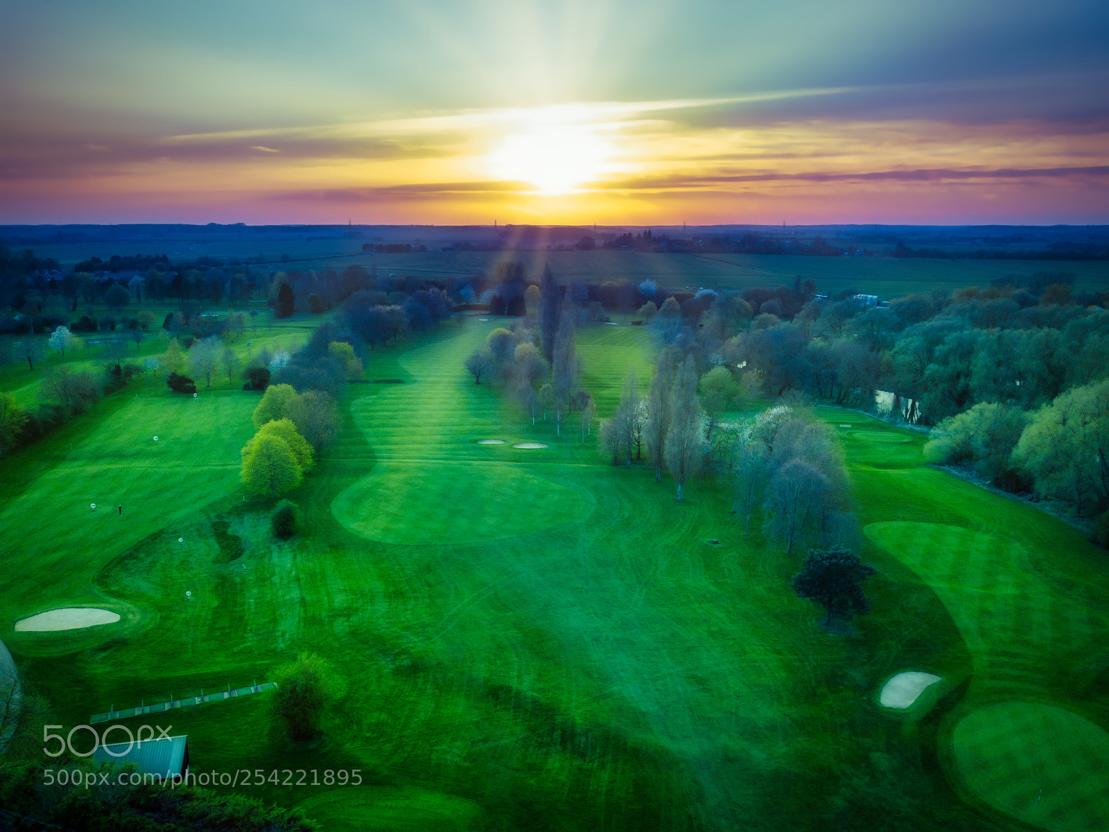 DJI FC220 sample photo. Golf course sunrays photography