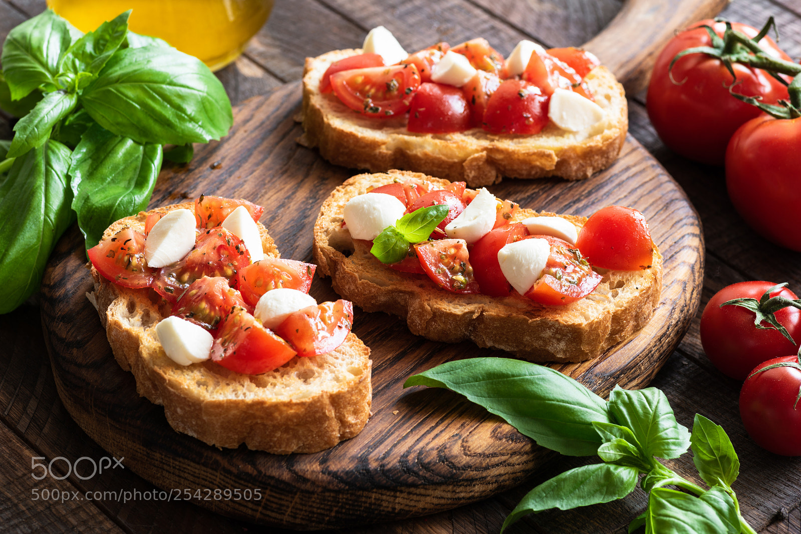Nikon D810 sample photo. Bruschetta with tomato, basil photography