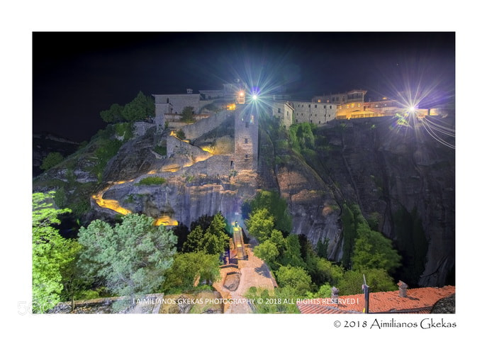 Canon EOS 760D (EOS Rebel T6s / EOS 8000D) sample photo. Meteora monastery at night photography