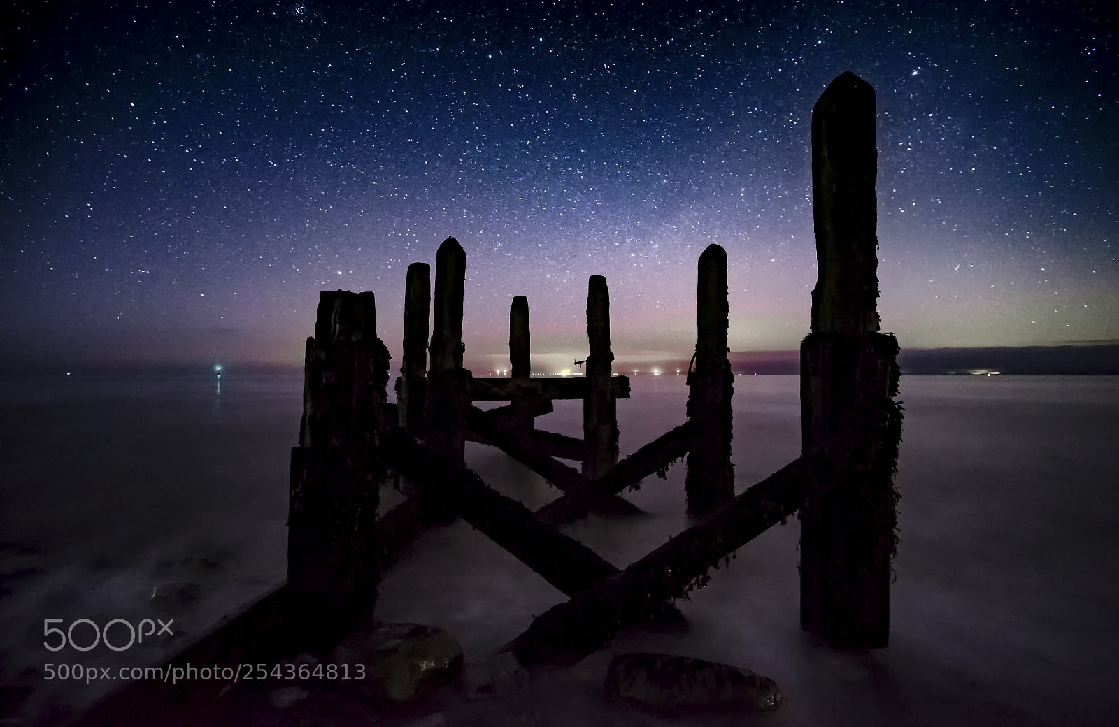 Fujifilm X-T1 sample photo. Pier remains,stars and setting photography