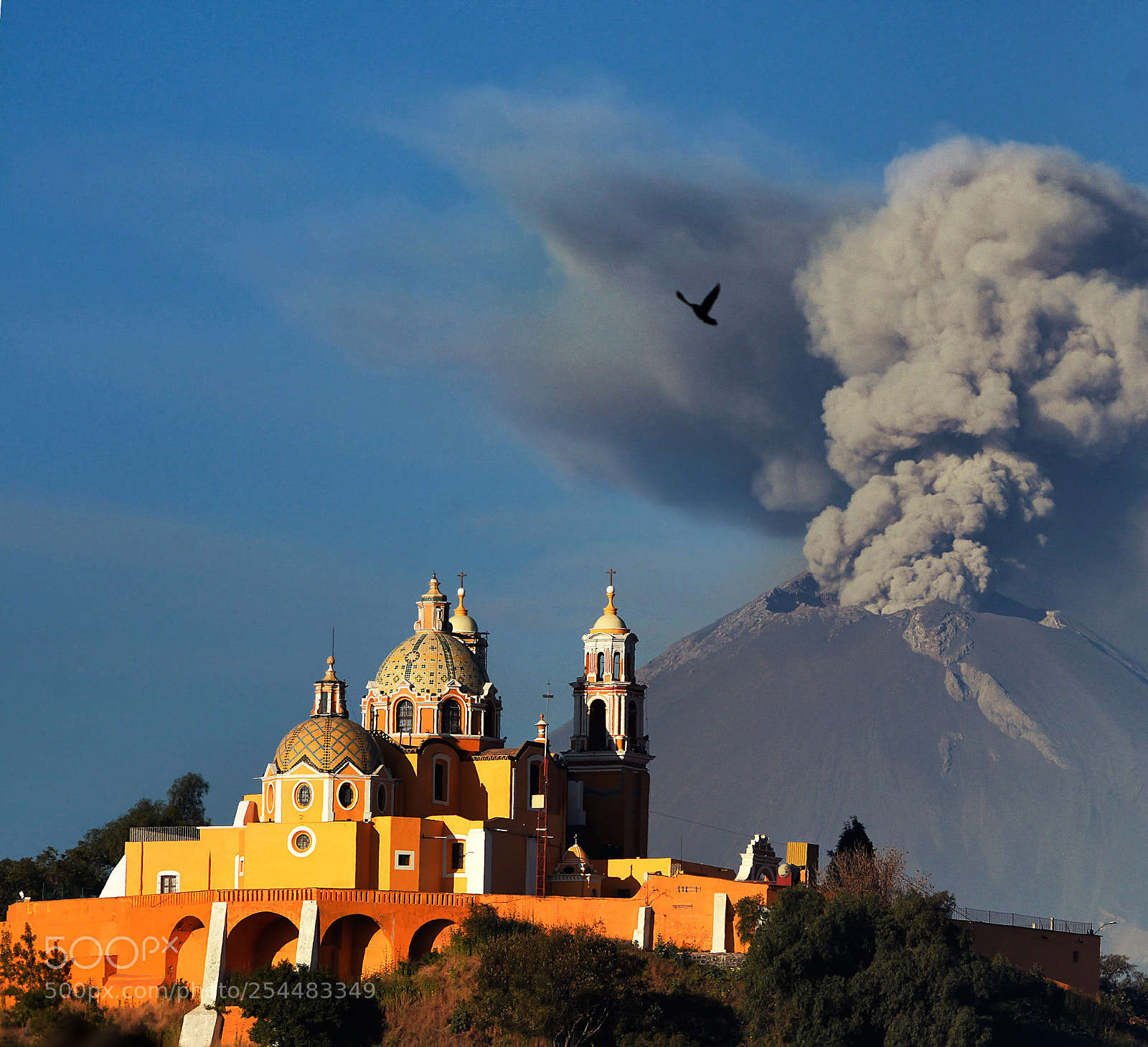 Nikon D7100 sample photo. Popocatepetl and church in photography