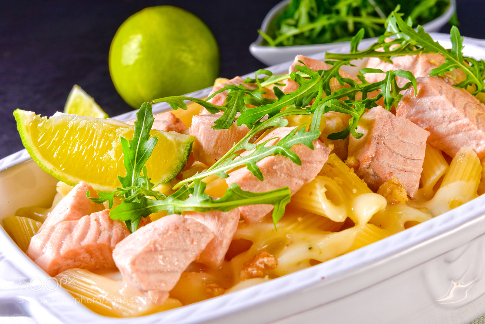 Nikon D810 sample photo. Salmon with penne noodle photography