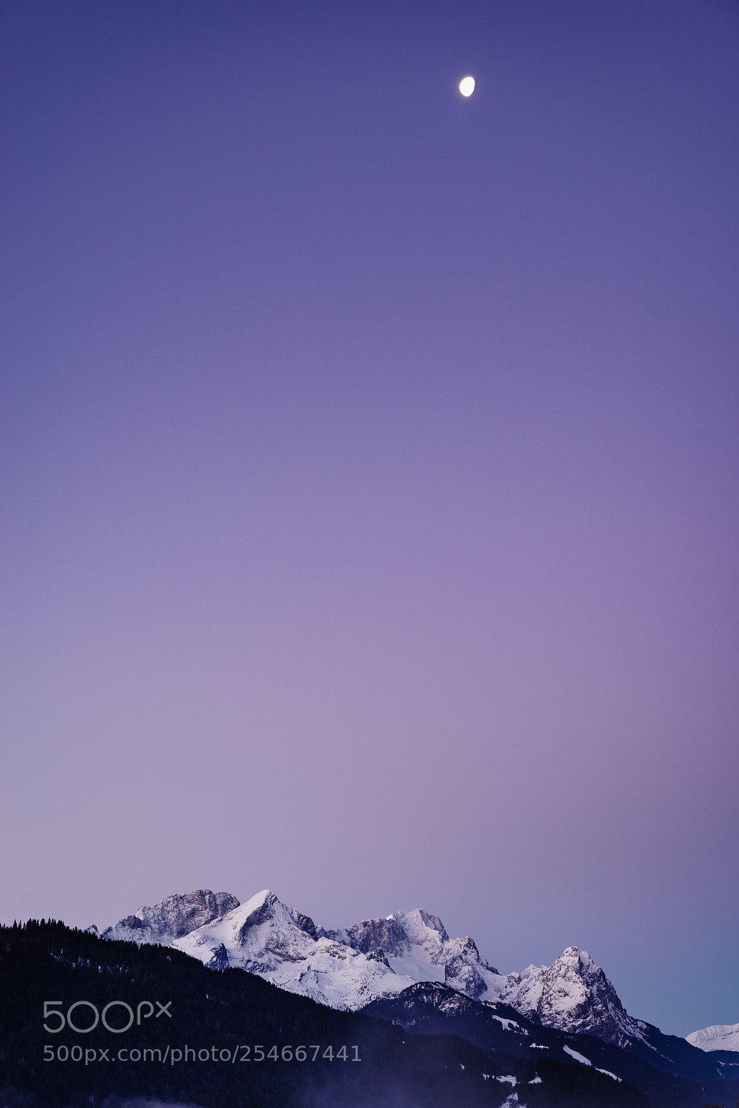 Pentax K-1 sample photo. Moon above zugspitze photography