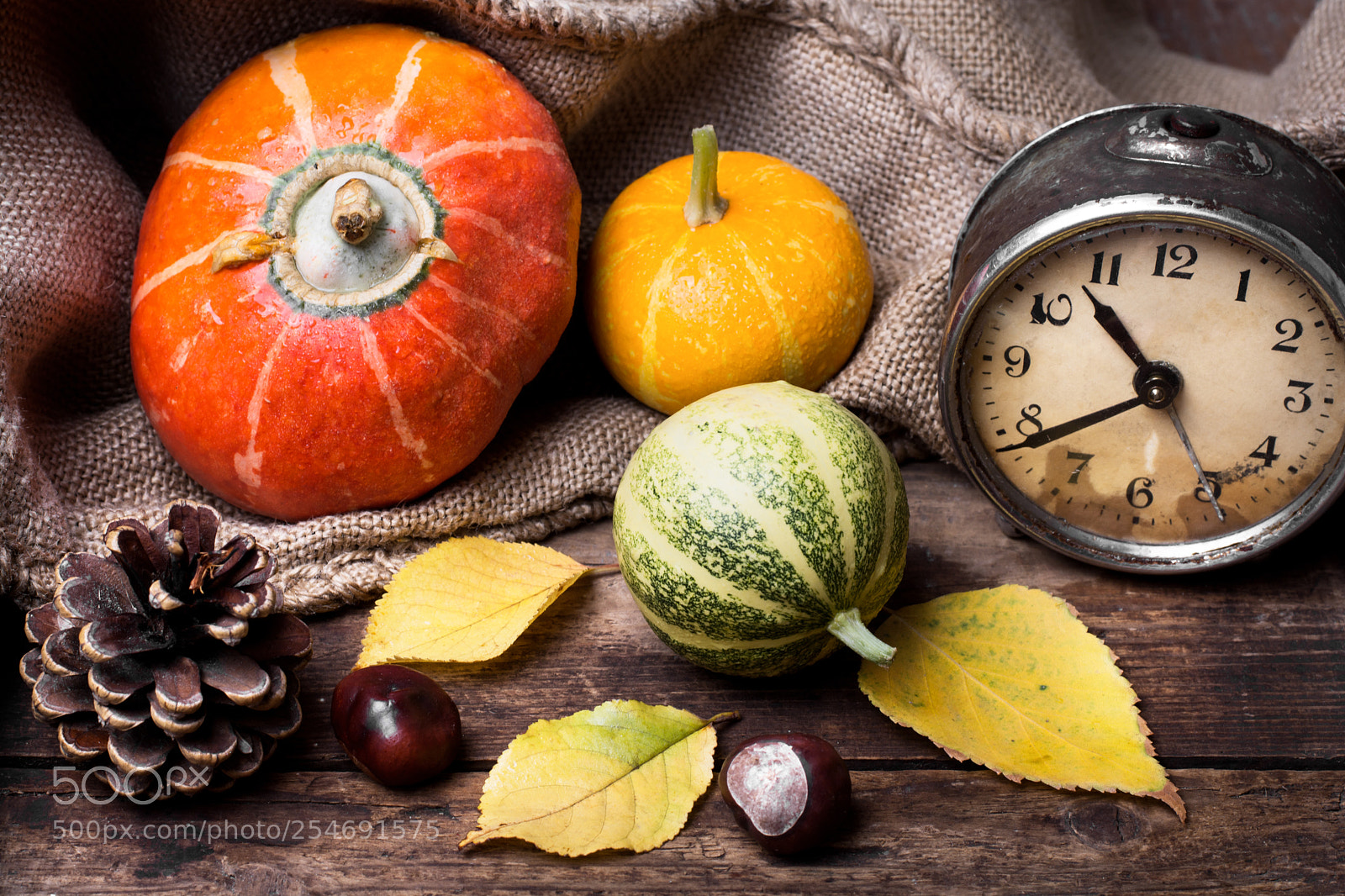 Nikon D7100 sample photo. Autumn pumpkins and clock photography