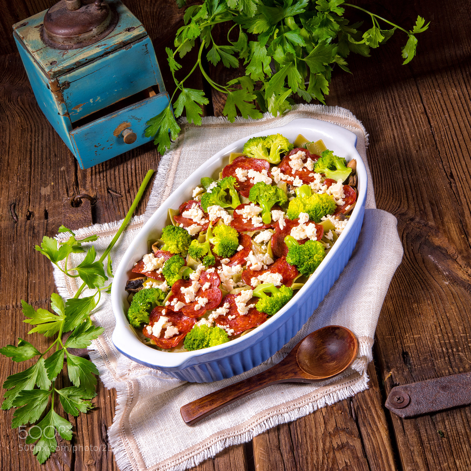 Nikon D810 sample photo. Pasta casserole with chorizo photography