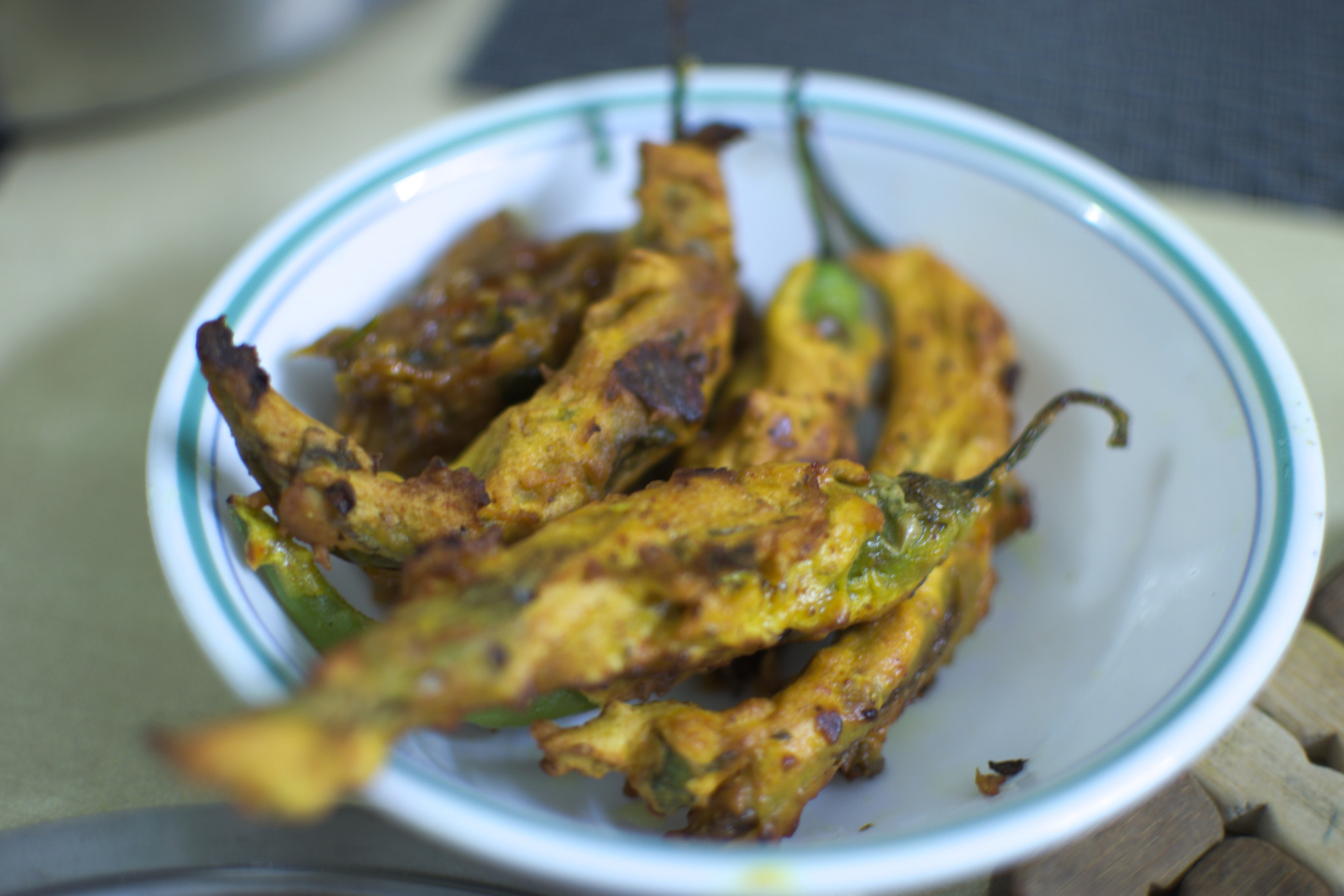 Nikon D5300 + Nikon AF-S DX Nikkor 35mm F1.8G sample photo. Fried green chillies photography