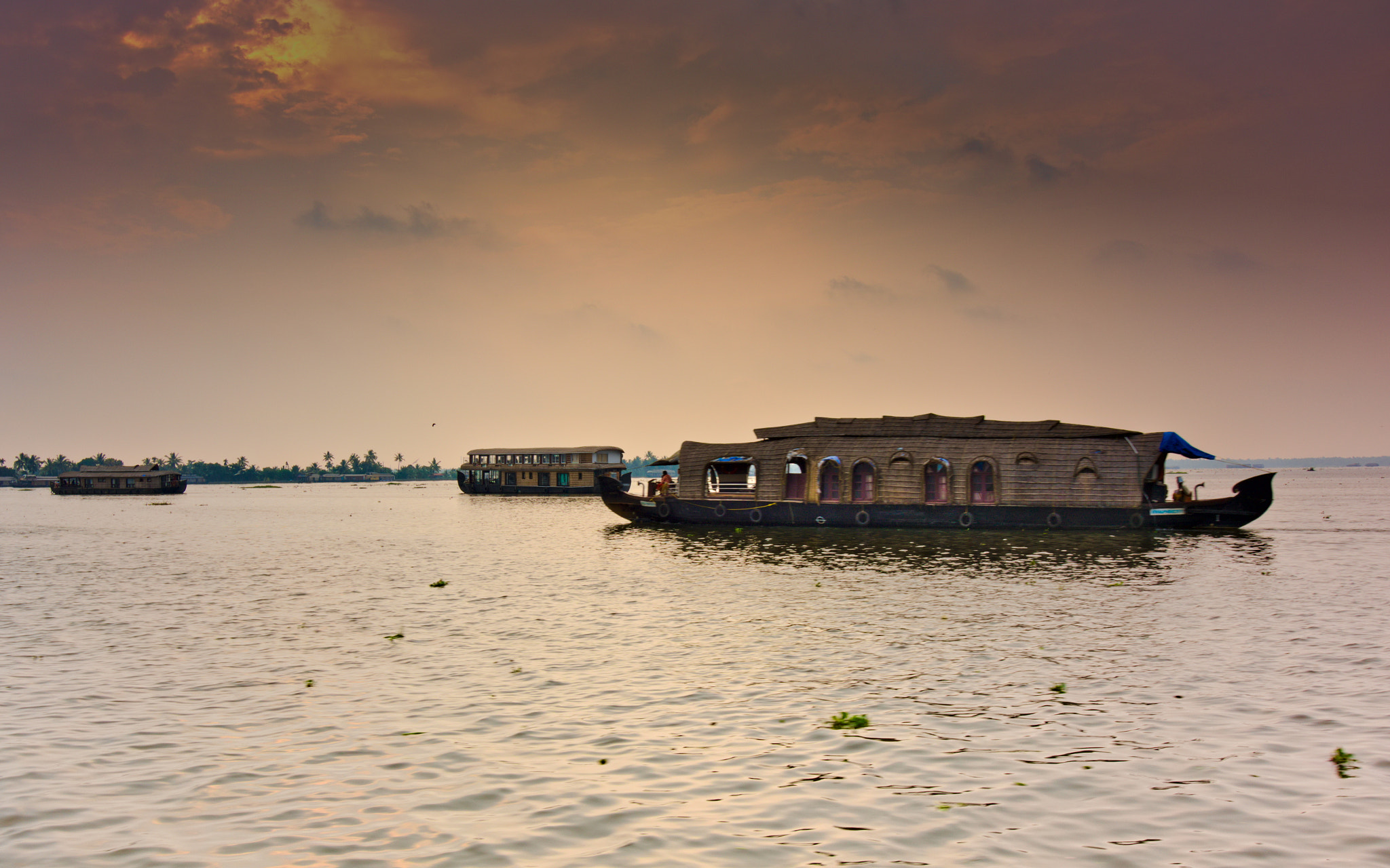 Canon EOS 750D (EOS Rebel T6i / EOS Kiss X8i) sample photo. Kerala backwaters and boathouses at sunset photography