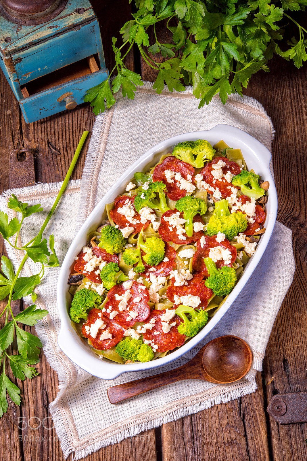 Nikon D810 sample photo. Pasta casserole with chorizo photography
