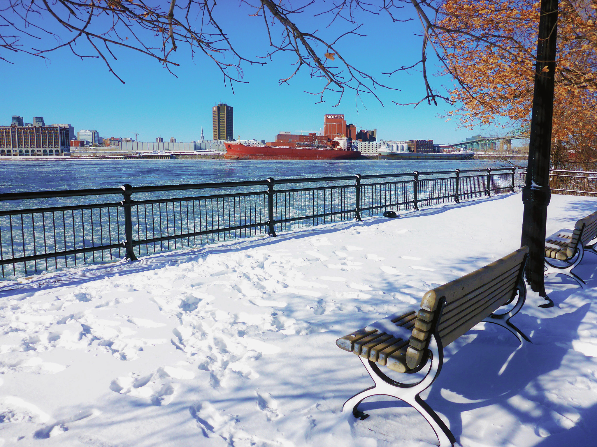 Panasonic Lumix DMC-TS5 (Lumix DMC-FT5) sample photo. Montreal - winter day with red ship photography