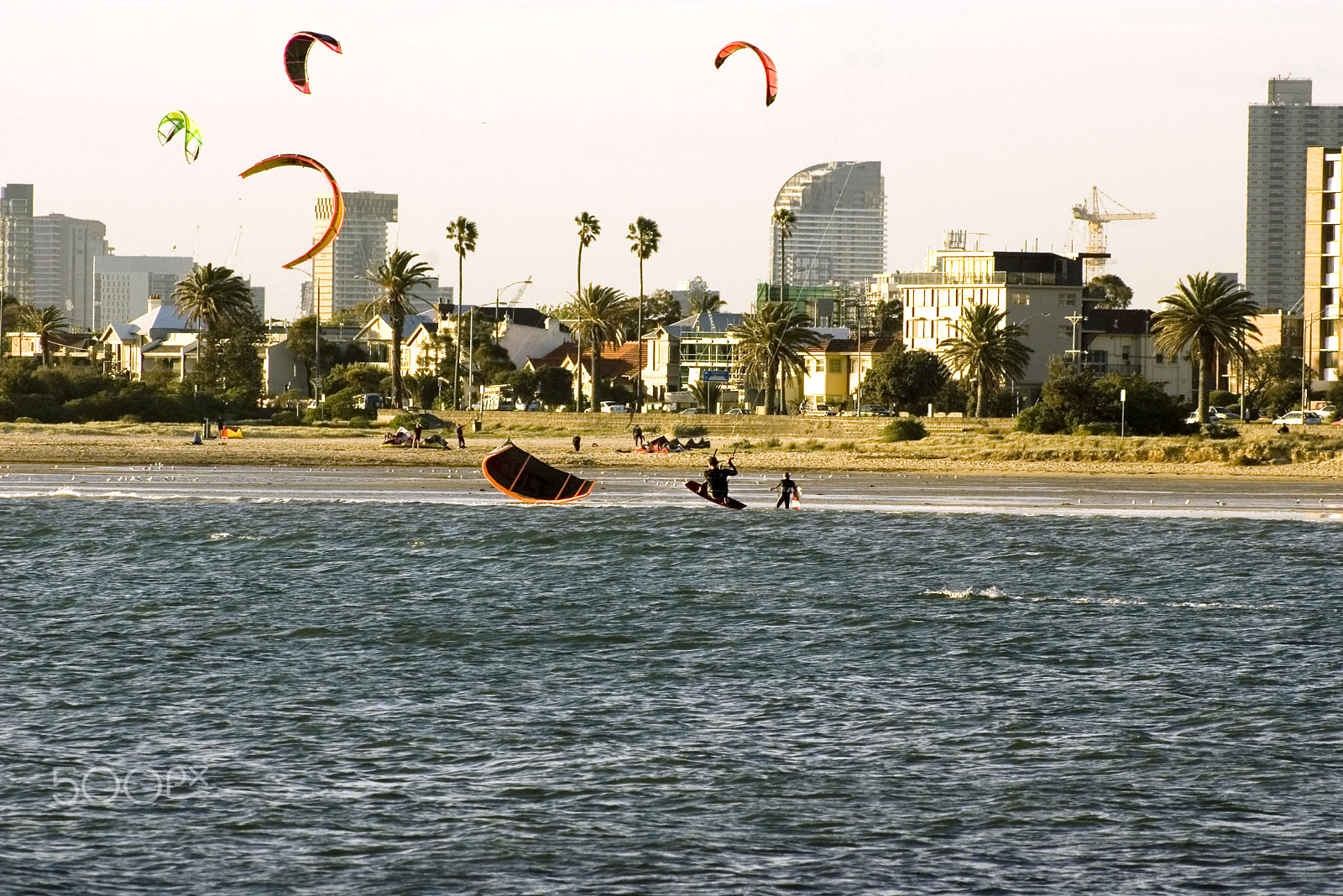 Pentax K100D sample photo. Sailboarders st kilda photography