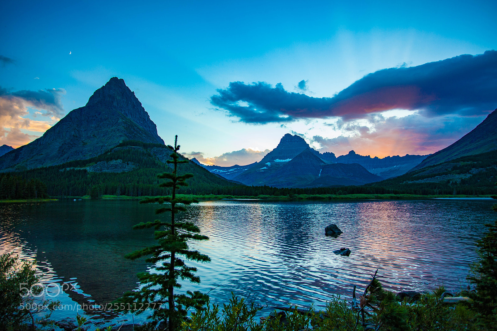 Canon EOS 5D Mark II sample photo. Sunset at swiftcurrent lake photography