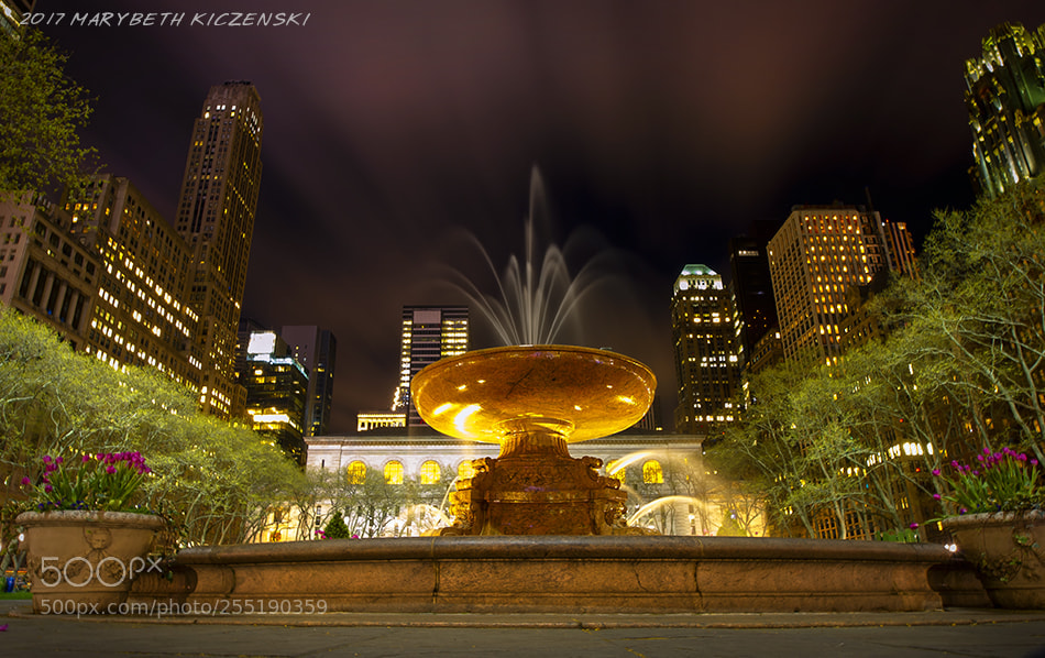 Nikon D3S sample photo. Nyc fountain - night photography