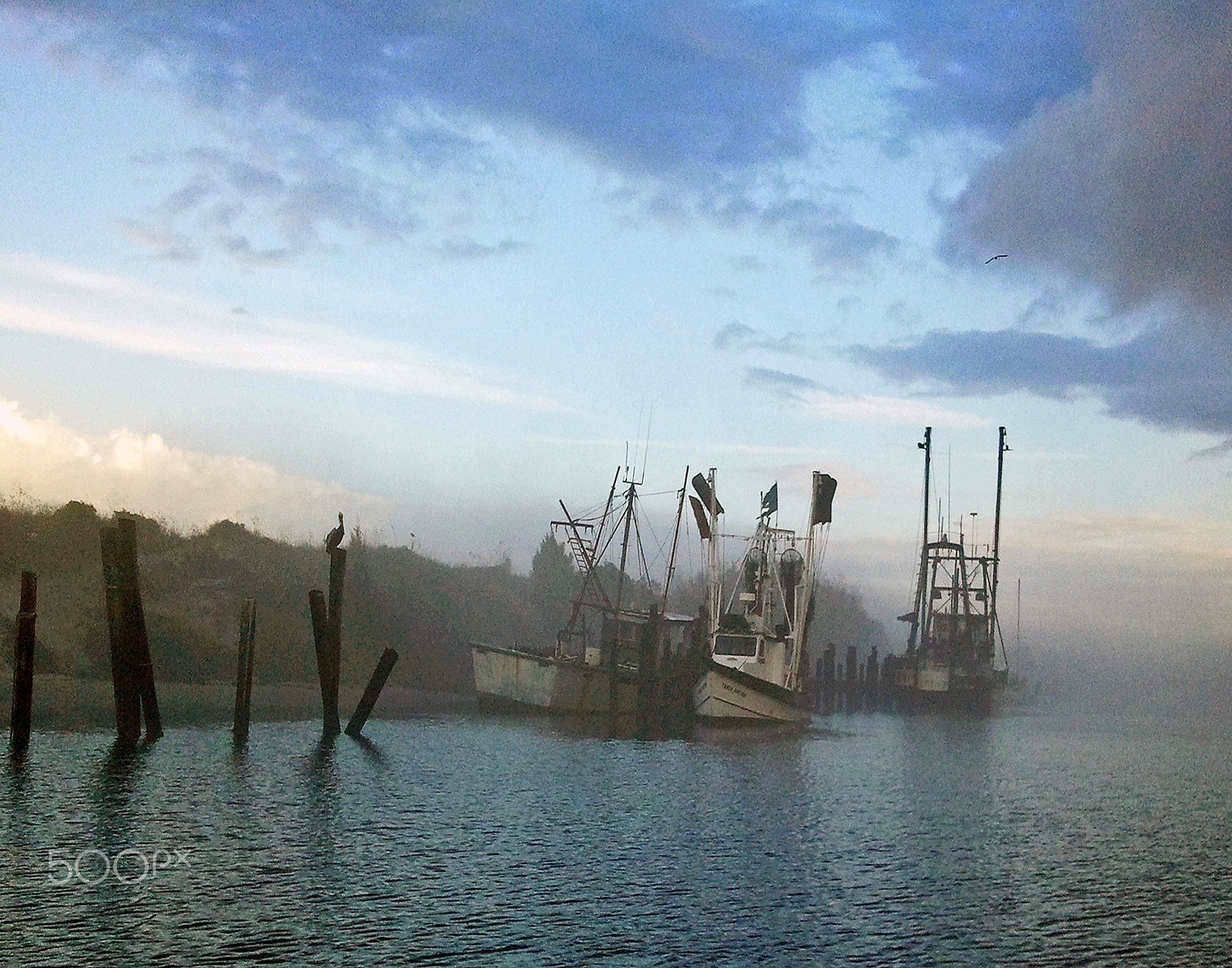 Samsung Galaxy S sample photo. Shrimp boats in the mist photography