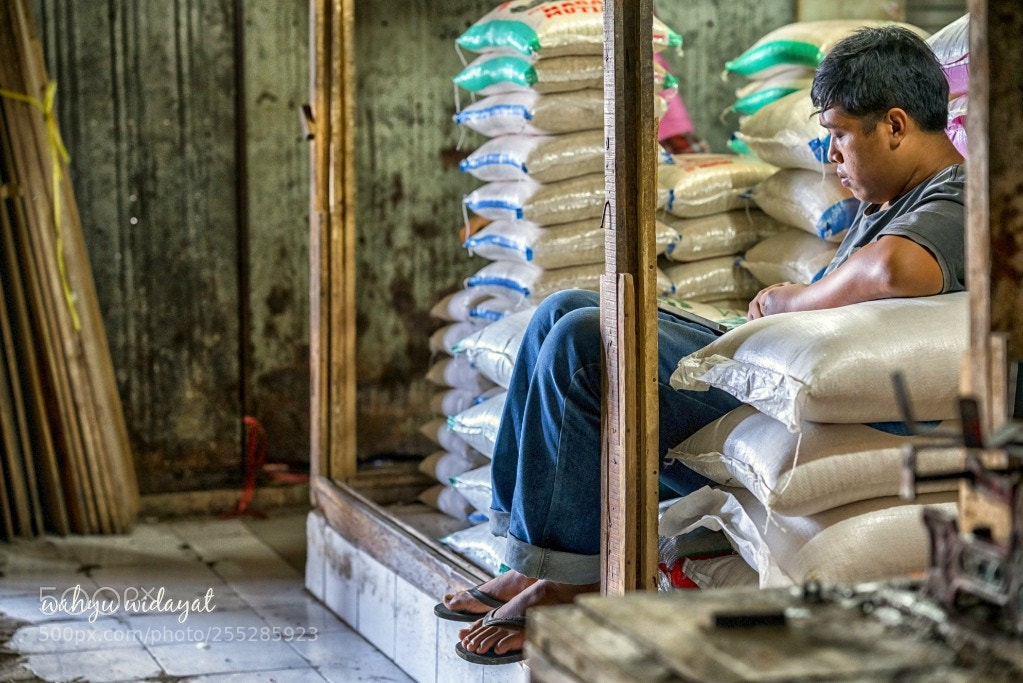 Sony a7R II sample photo. Rice seller photography