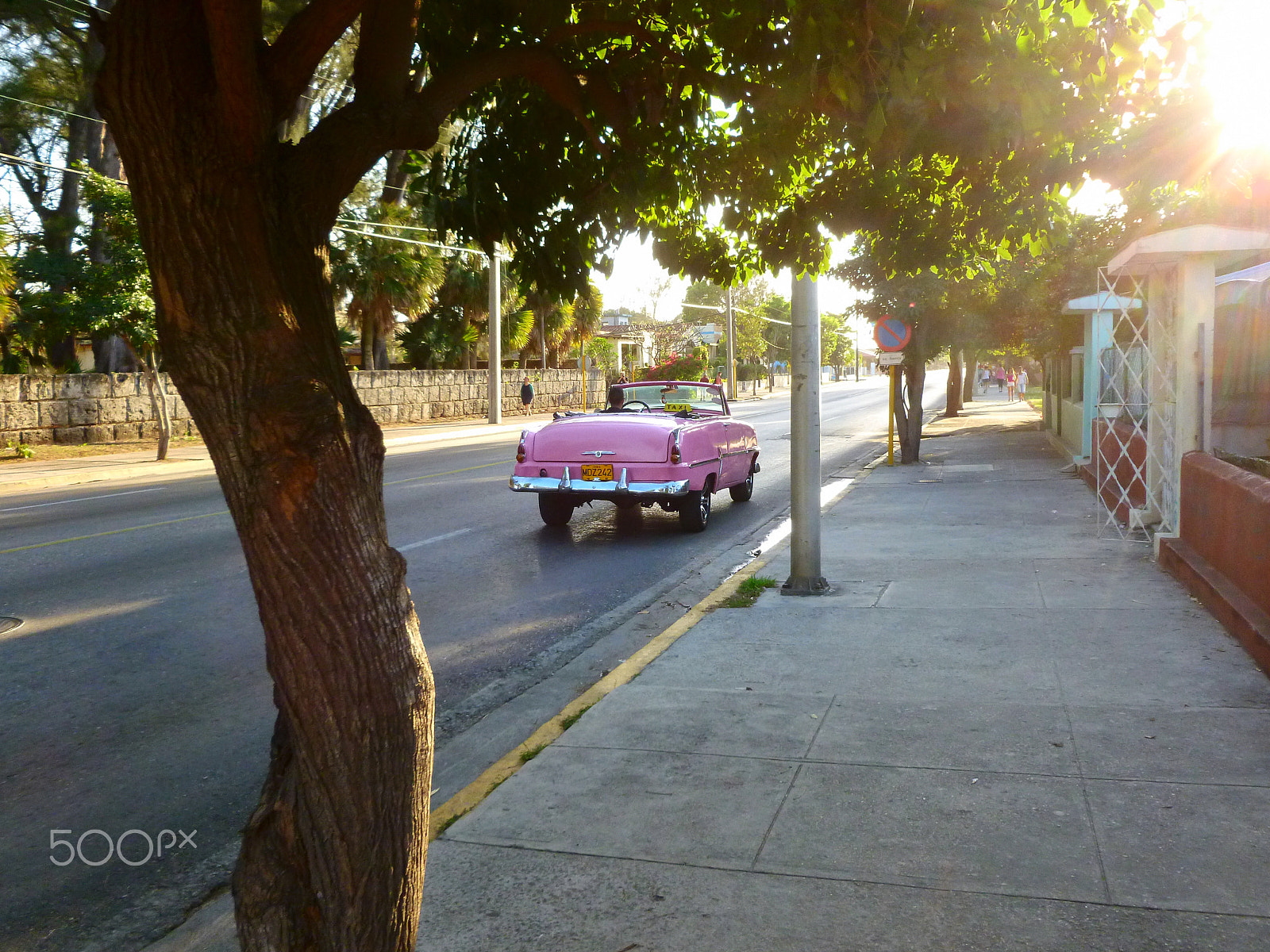 Panasonic DMC-FH25 sample photo. Pink vintage car on the road photography