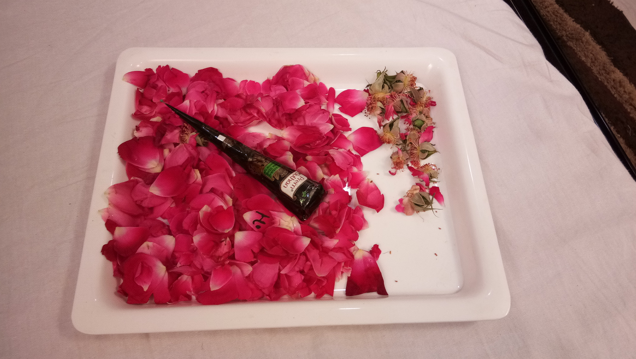 vivo 1601 sample photo. Rose petals with mehndi photography