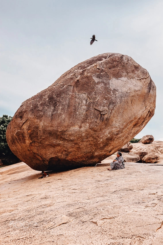Canon EOS 5D Mark II sample photo. Krishna's butterball. mahabalipuram india photography