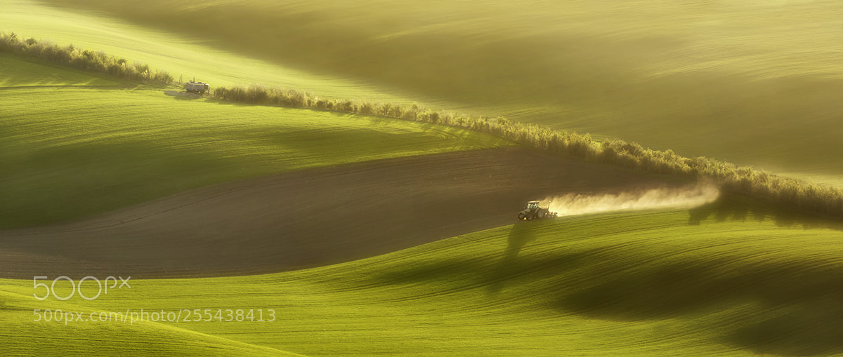 Canon EOS 5D Mark II sample photo. Tractor in sunset light photography