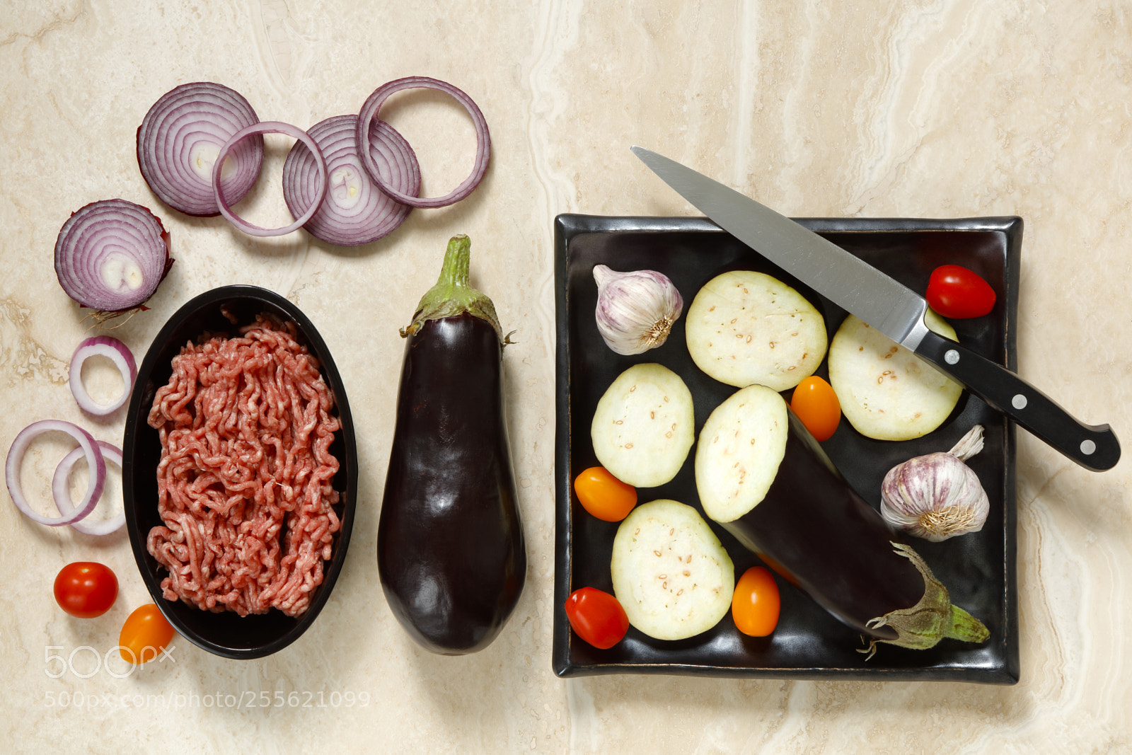 Canon EOS 5DS R sample photo. Moussaka ingredients with eggplant photography