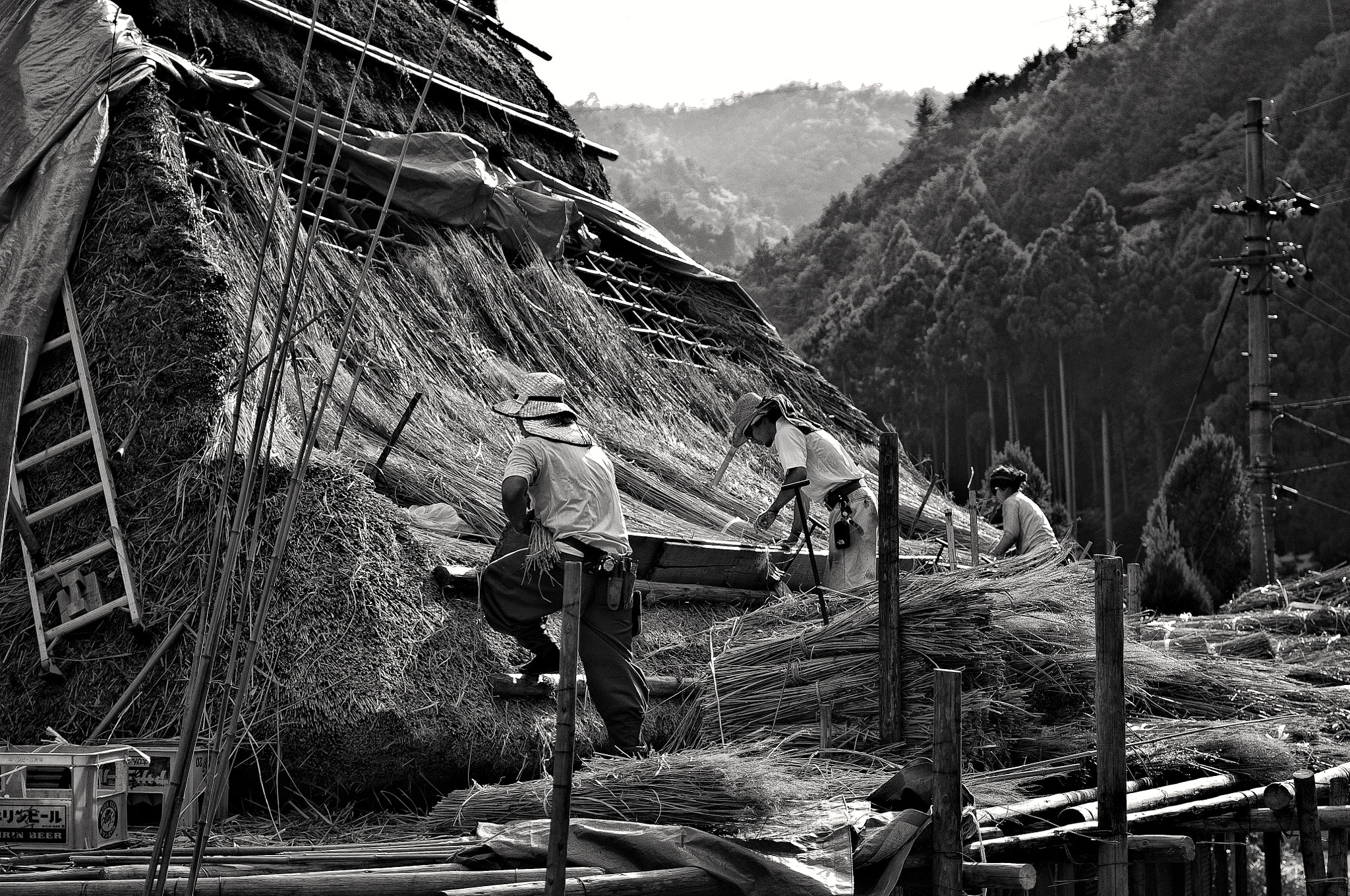 Pentax K-5 IIs sample photo. Thatched-roof workers photography