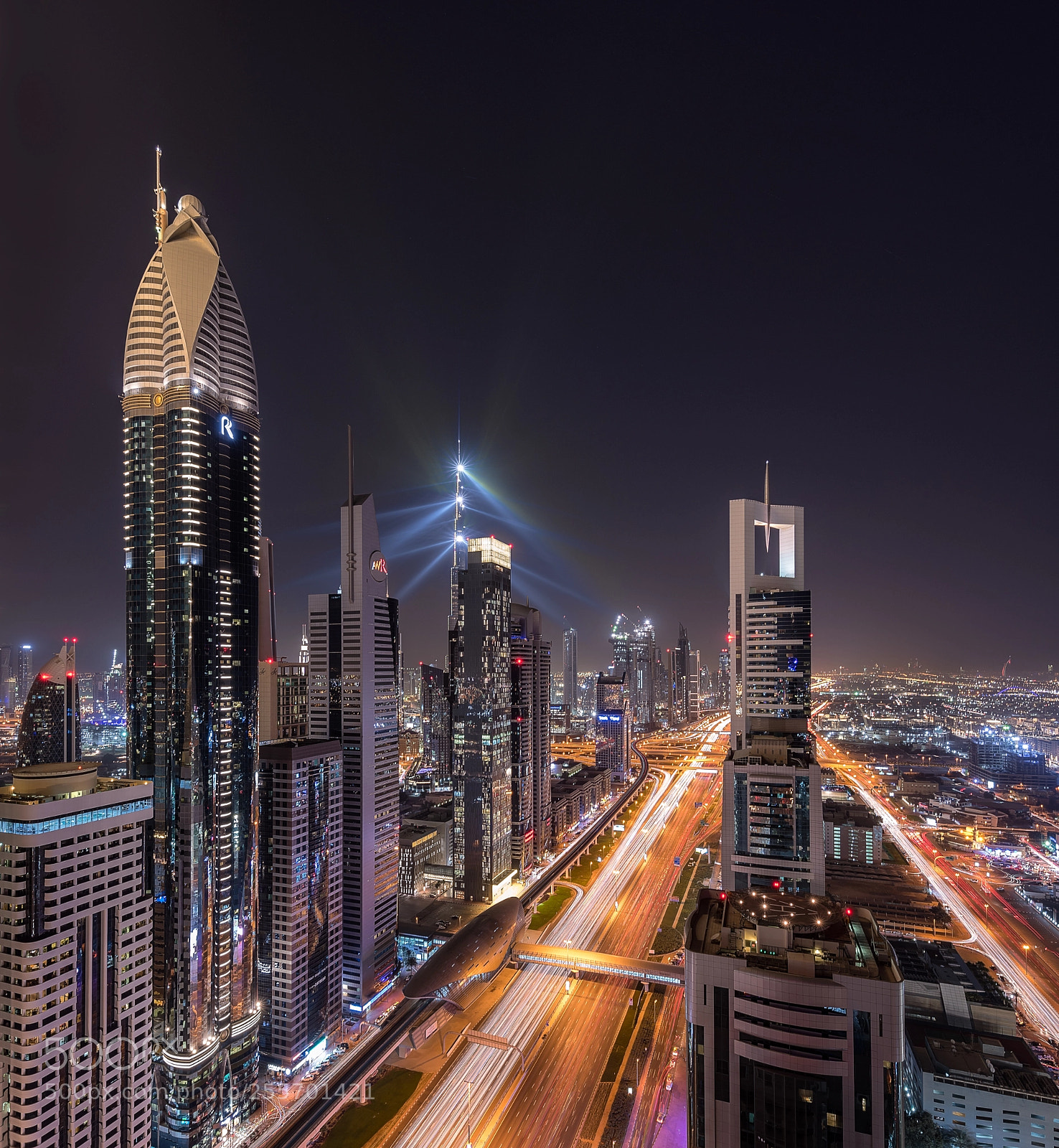 Nikon D850 sample photo. Sheikh zayed road laser photography