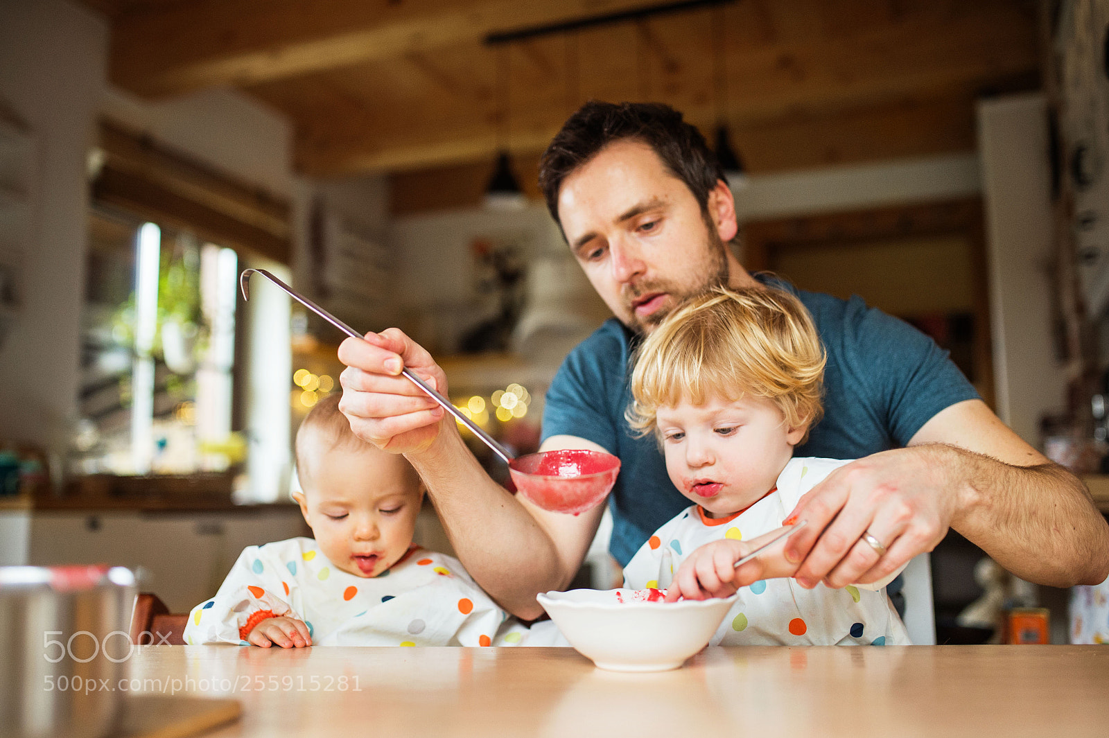 Nikon D4S sample photo. Father feeding two toddlers photography