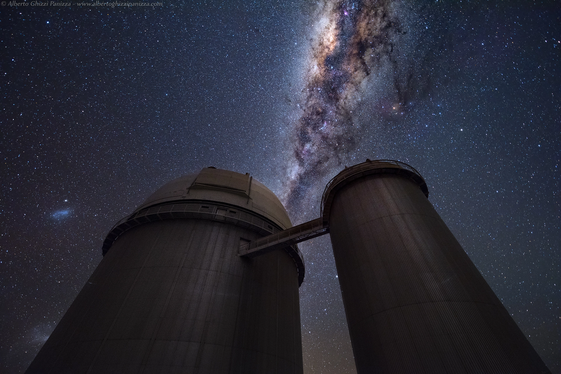 Nikon D810A sample photo. Milky way over the 3.6 telescope at la silla eso observatory photography