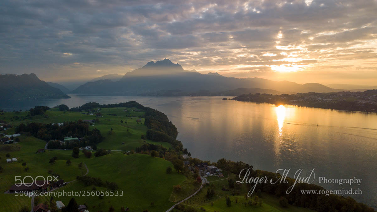 DJI FC220 sample photo. Sunset over lake lucerne photography